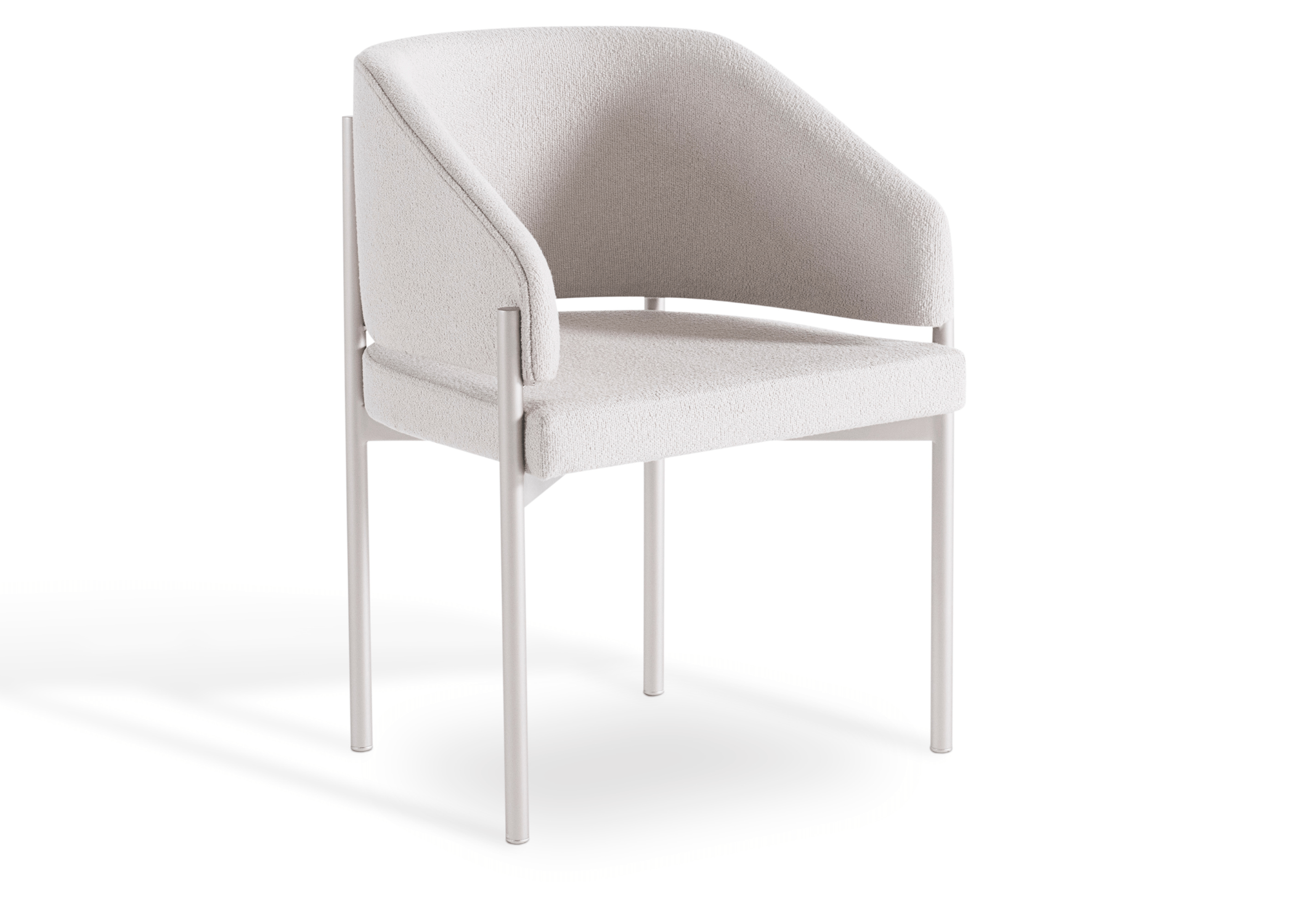 Cadeira Leka vista de frente, destacando seu design geométrico e materiais luxuosos.