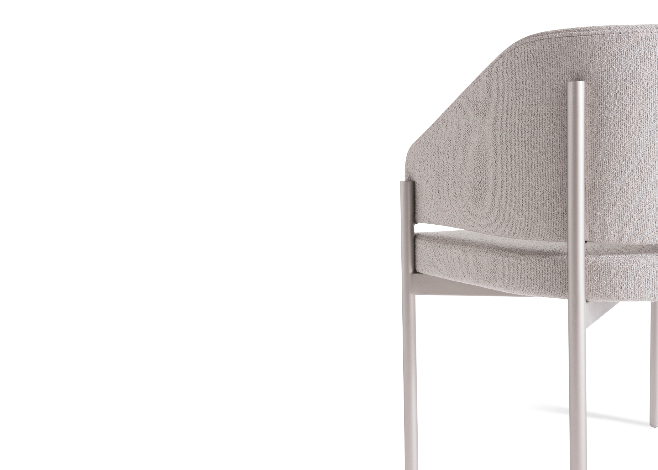 Close-up do estofamento de alta qualidade da cadeira Leka, garantindo sofisticação.