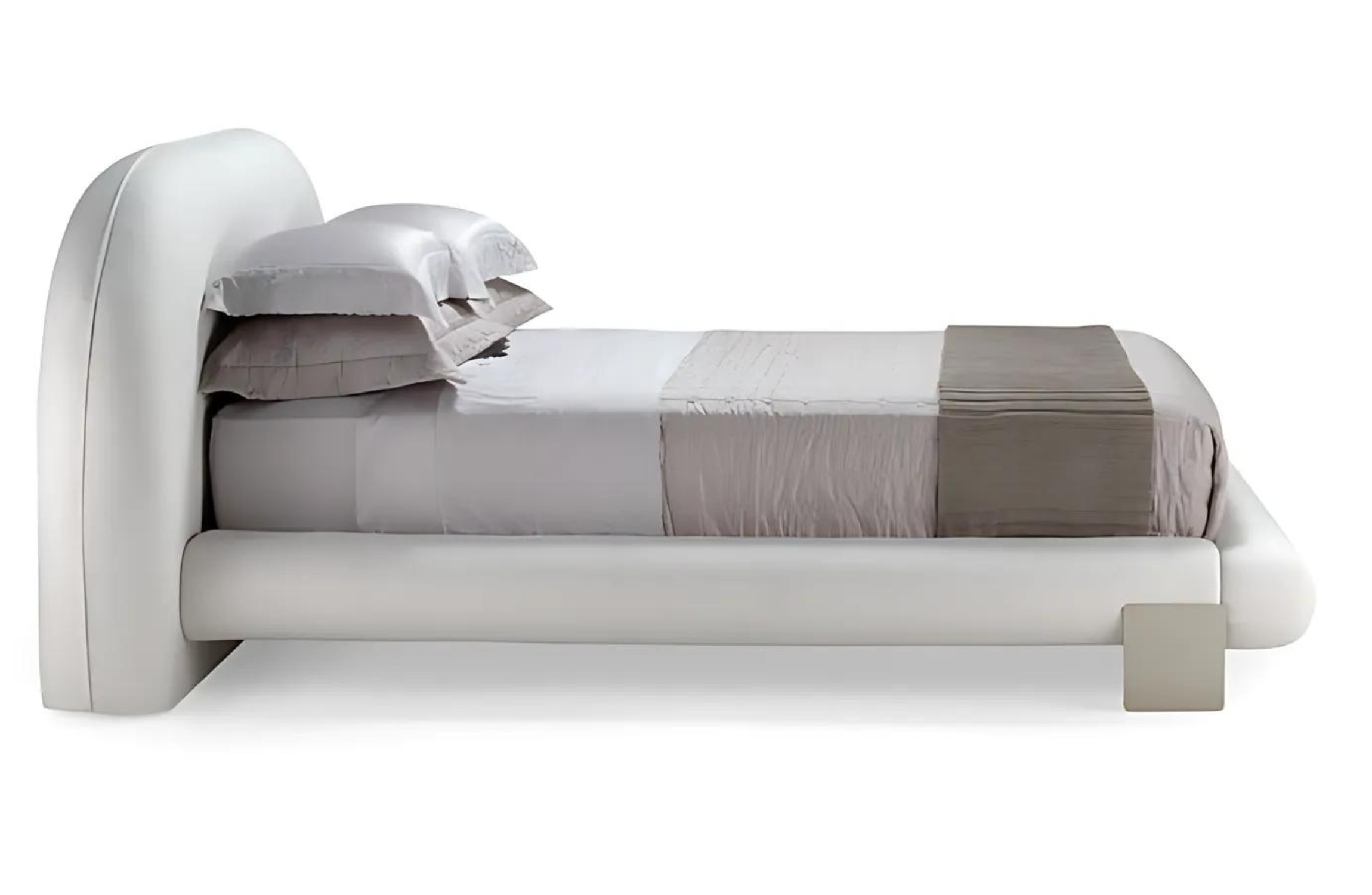 Descanso com elegância: design curvo e minimalista da Cama Serena.