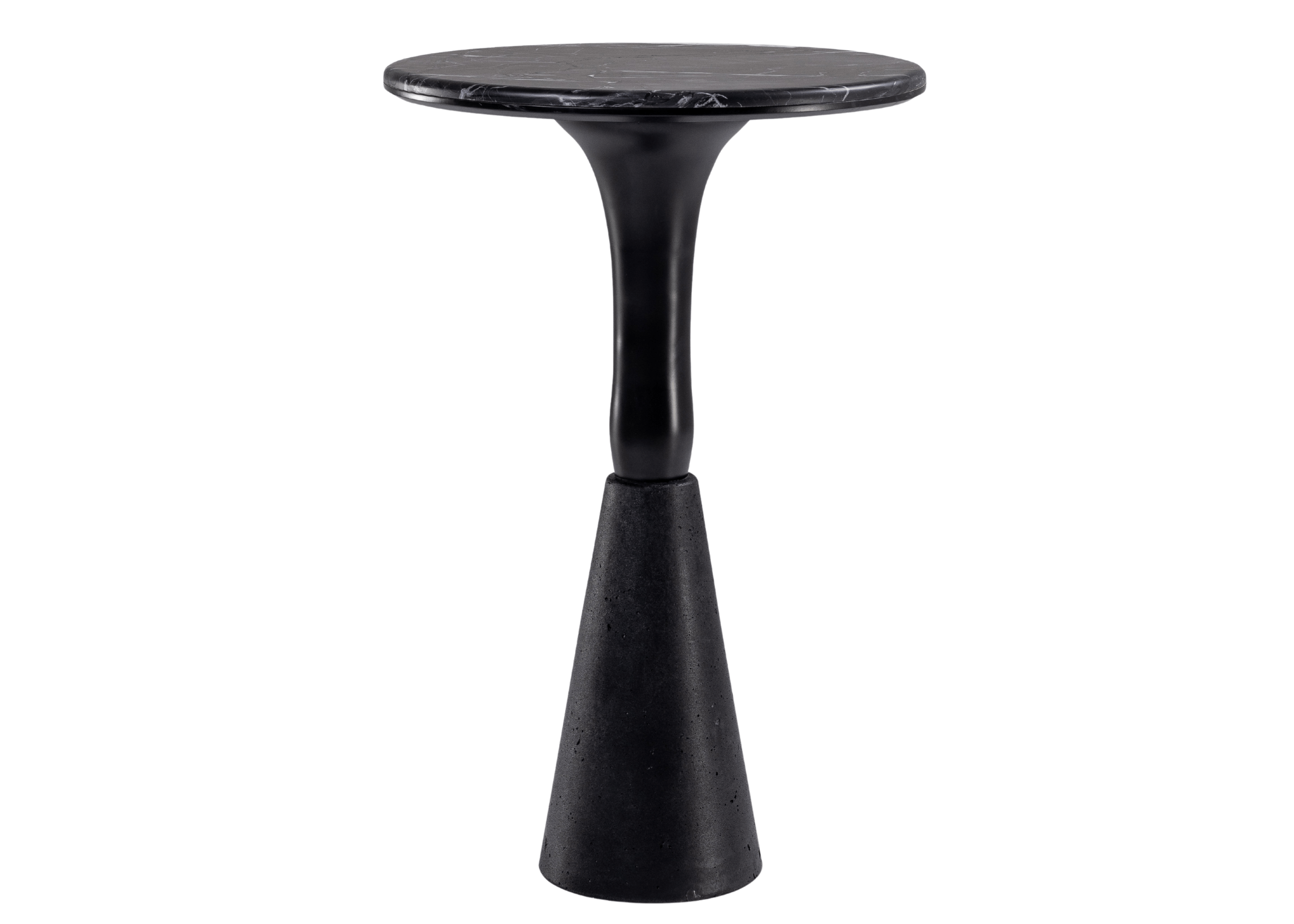 Mesa Bistrô Jade com tampo em pedra mármore preta e base robusta com design contemporâneo que combina sofisticação.