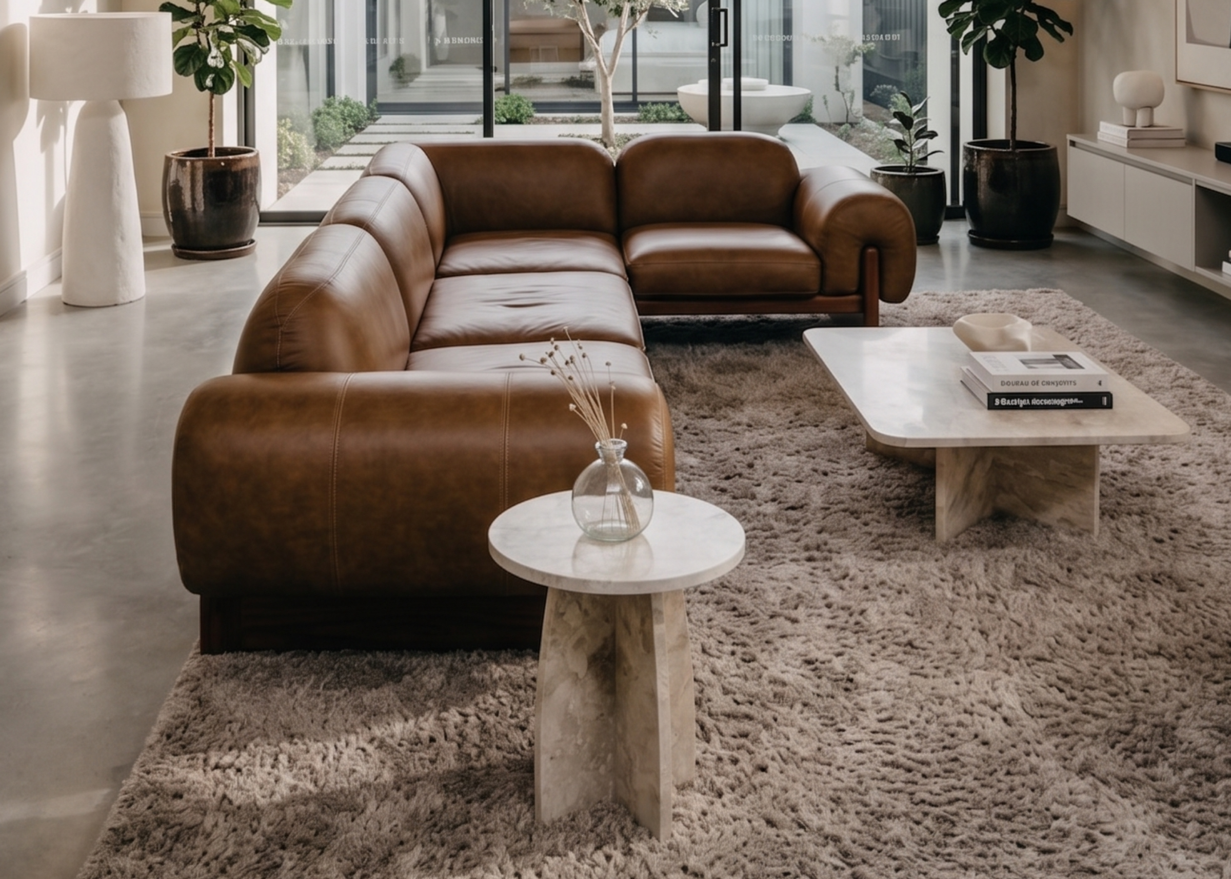 Detalhe da Mesa de Apoio Nilo em mármore, evidenciando o acabamento natural, os veios da pedra e o design geométrico da base.