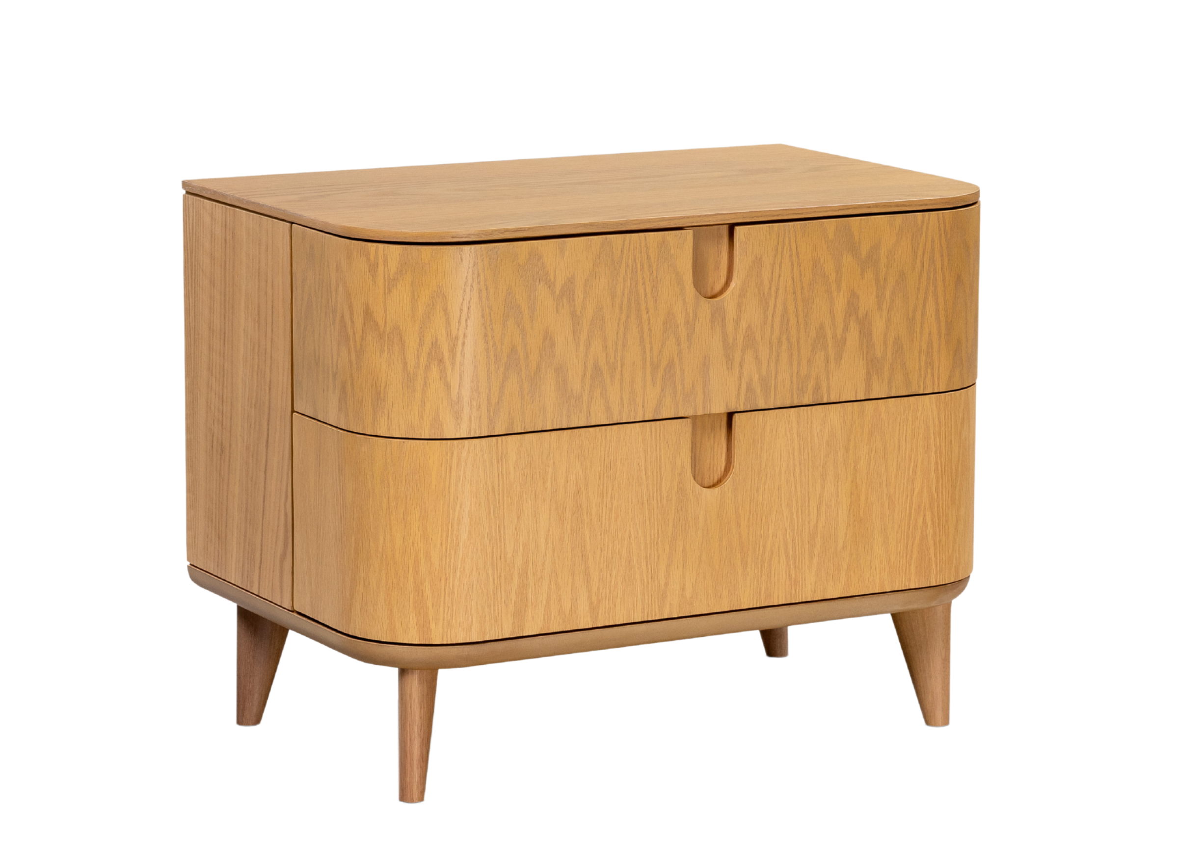 Mesa de Cabeceira Davi em madeira natural com gavetas amplas e design contemporâneo para quartos sofisticados.