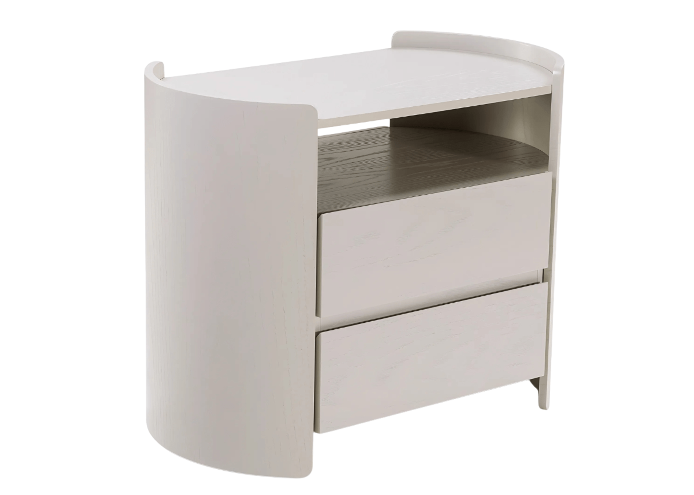 Mesa de Cabeceira Lotus com estrutura em madeira e design curvo.