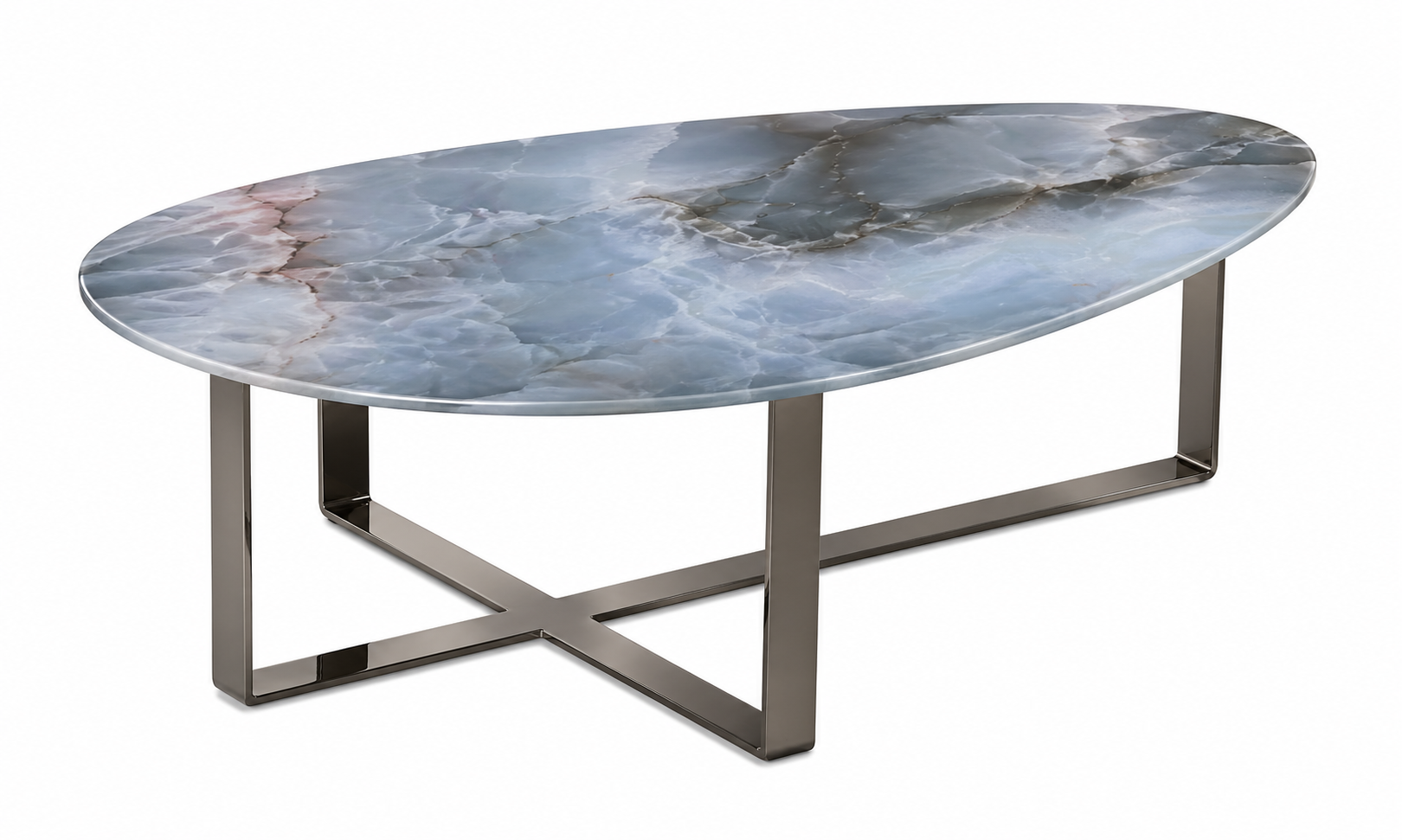 Mesa de Centro Gotta com base metálica em inox e visual marcante para salas de estar contemporâneas.