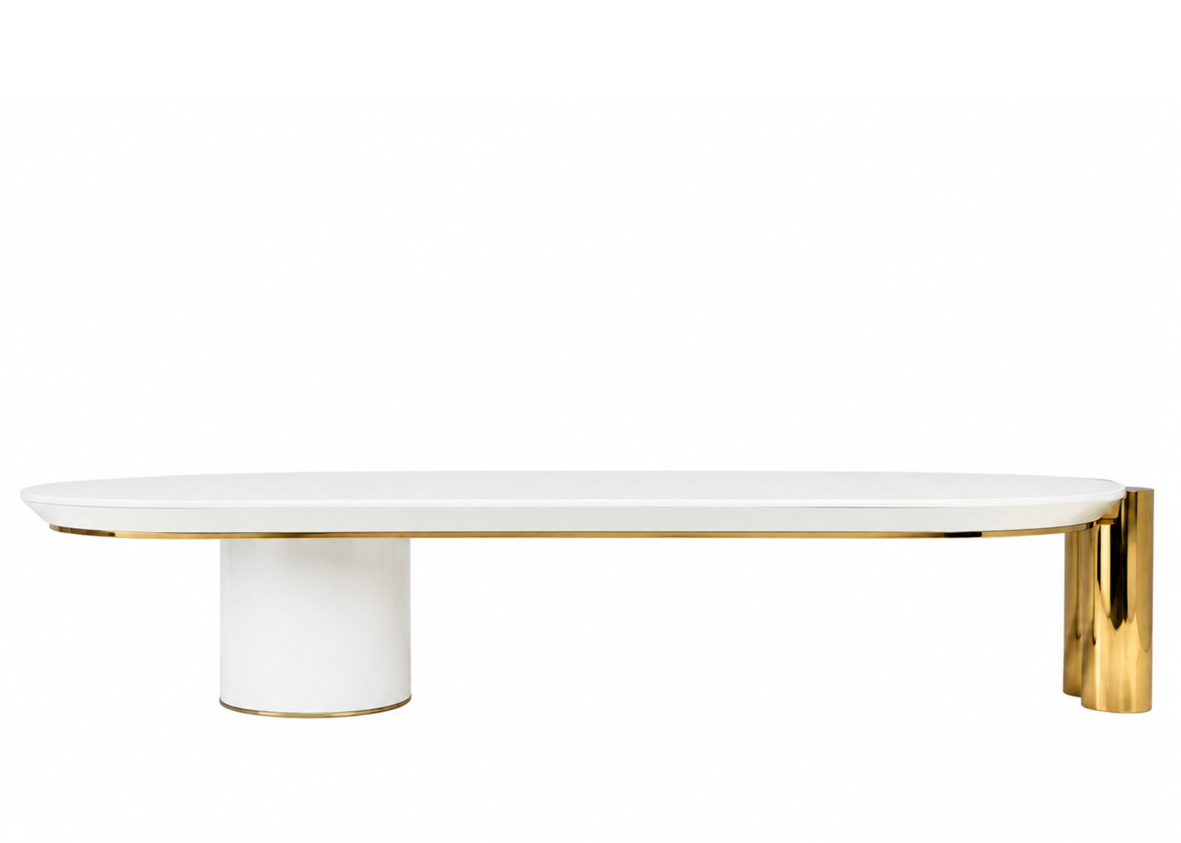Mesa de Centro Lizzie com tampo em lâmina de madeira com vidro, base robusta e acabamento refinado em aço inox.