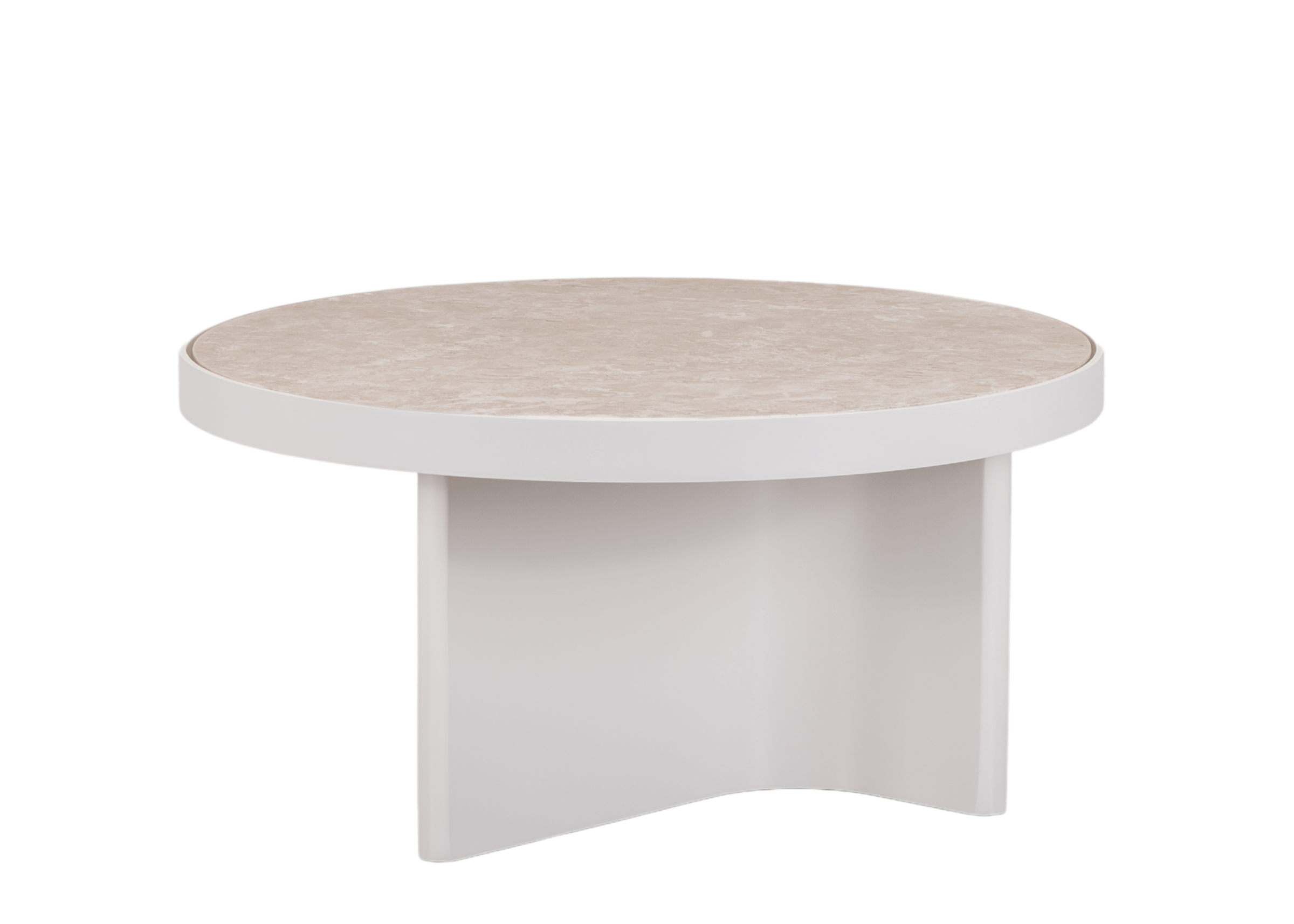 Mesa de centro Nilo redonda com tampo de pedra e base laqueado.