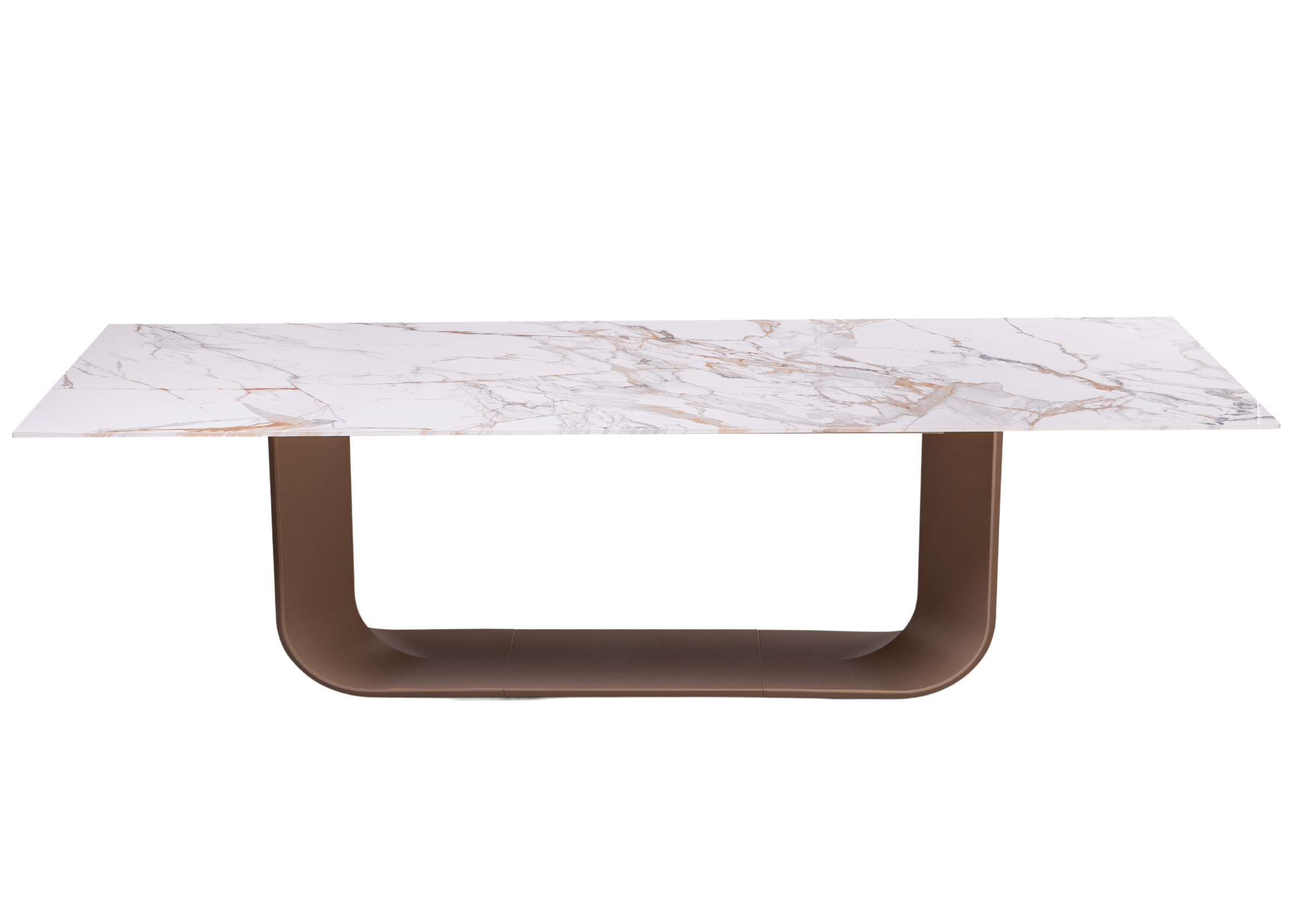 Mesa de jantar Bell com design moderno, tampo retangular em pedra sinterizada e estrutura escultural elegante