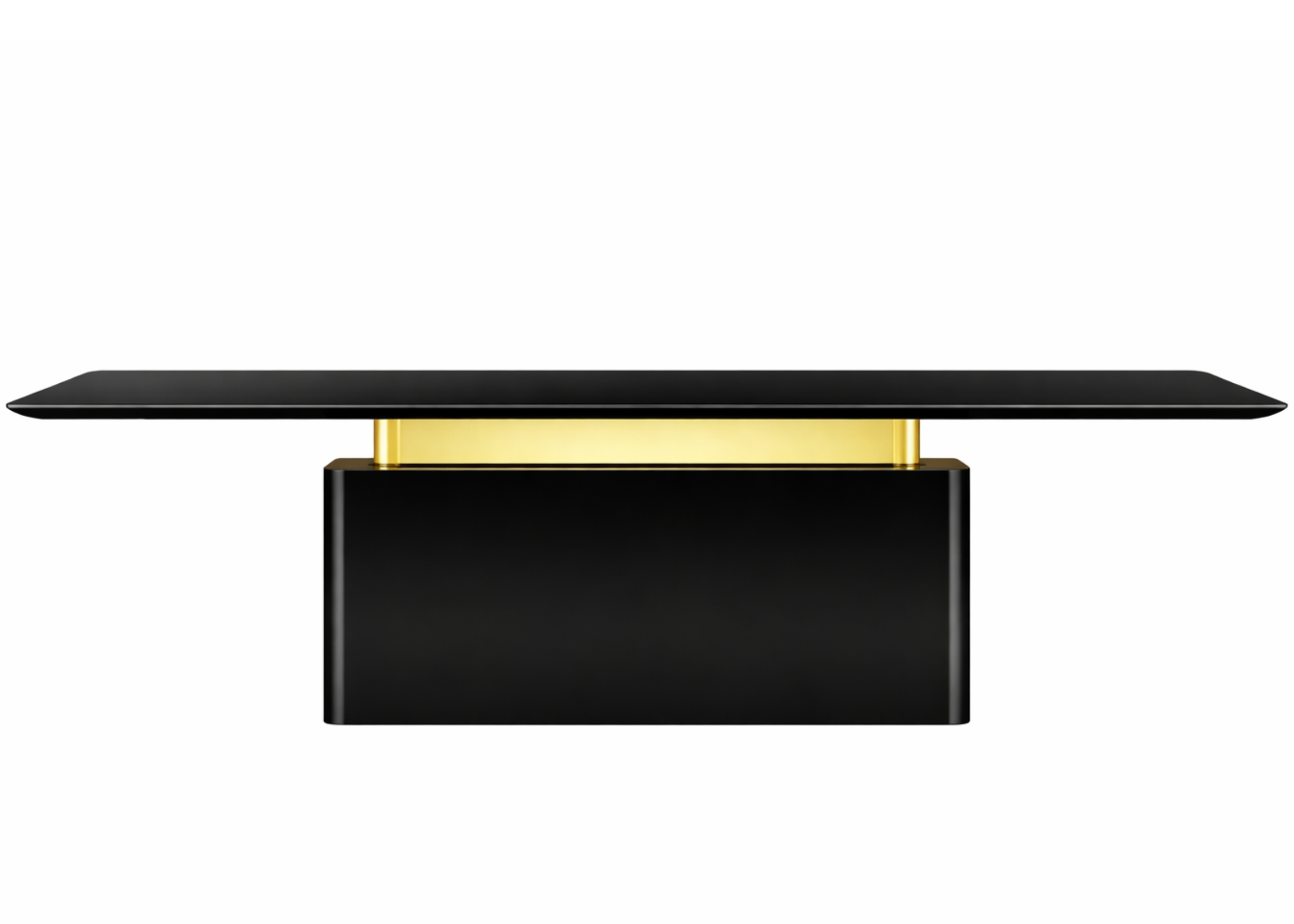 Mesa de jantar Favo Slim com base moderna e detalhe em aço inox, design elegante para ambientes contemporâneos.