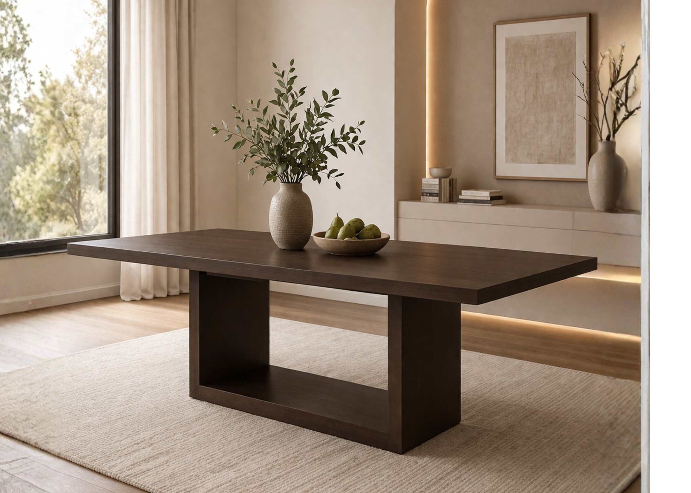 Mesa de Jantar Lana com acabamento impecável e estilo atemporal, ideal para compor ambientes elegantes e acolhedores.