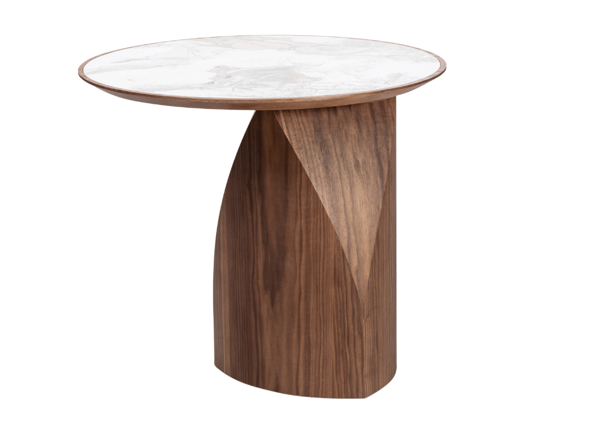 Mesa Lateral Davi com tampo redondo em TS e base em MDF laminado com design moderno