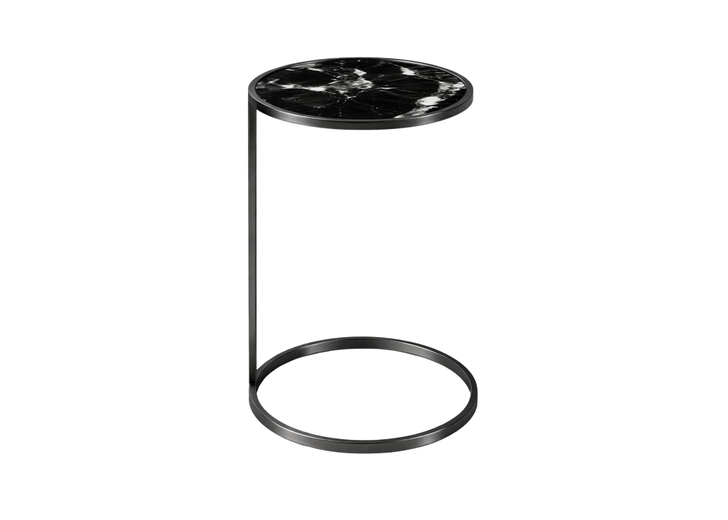 Detalhe da mesa lateral Eldorado com base em inox e design elegante, destacando qualidade e durabilidade.