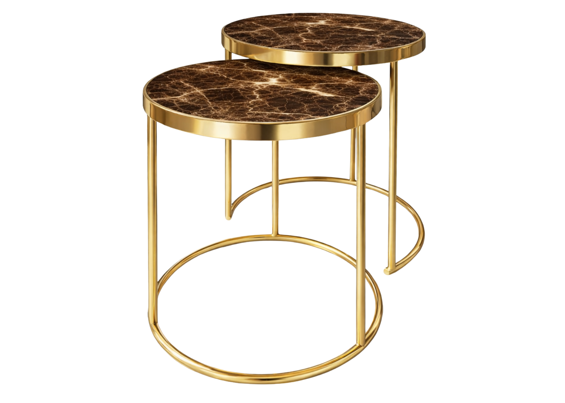 Mesa lateral Talismã com tampo em vidro e base metálica, design clean e moderno para salas contemporâneas.