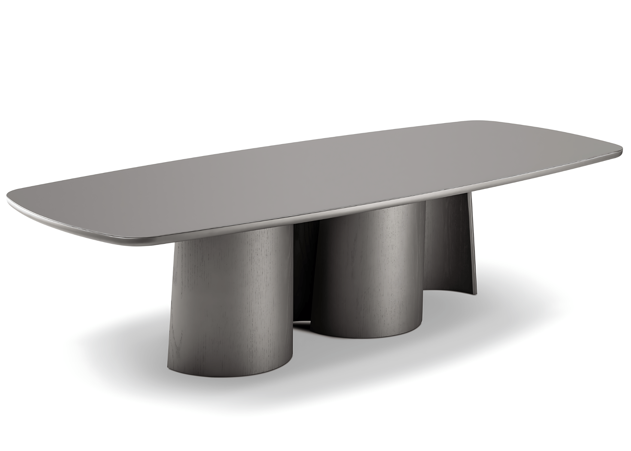 Mesa de Jantar Atena em destaque, base orgânica conferindo estabilidade e contemporaneidade.