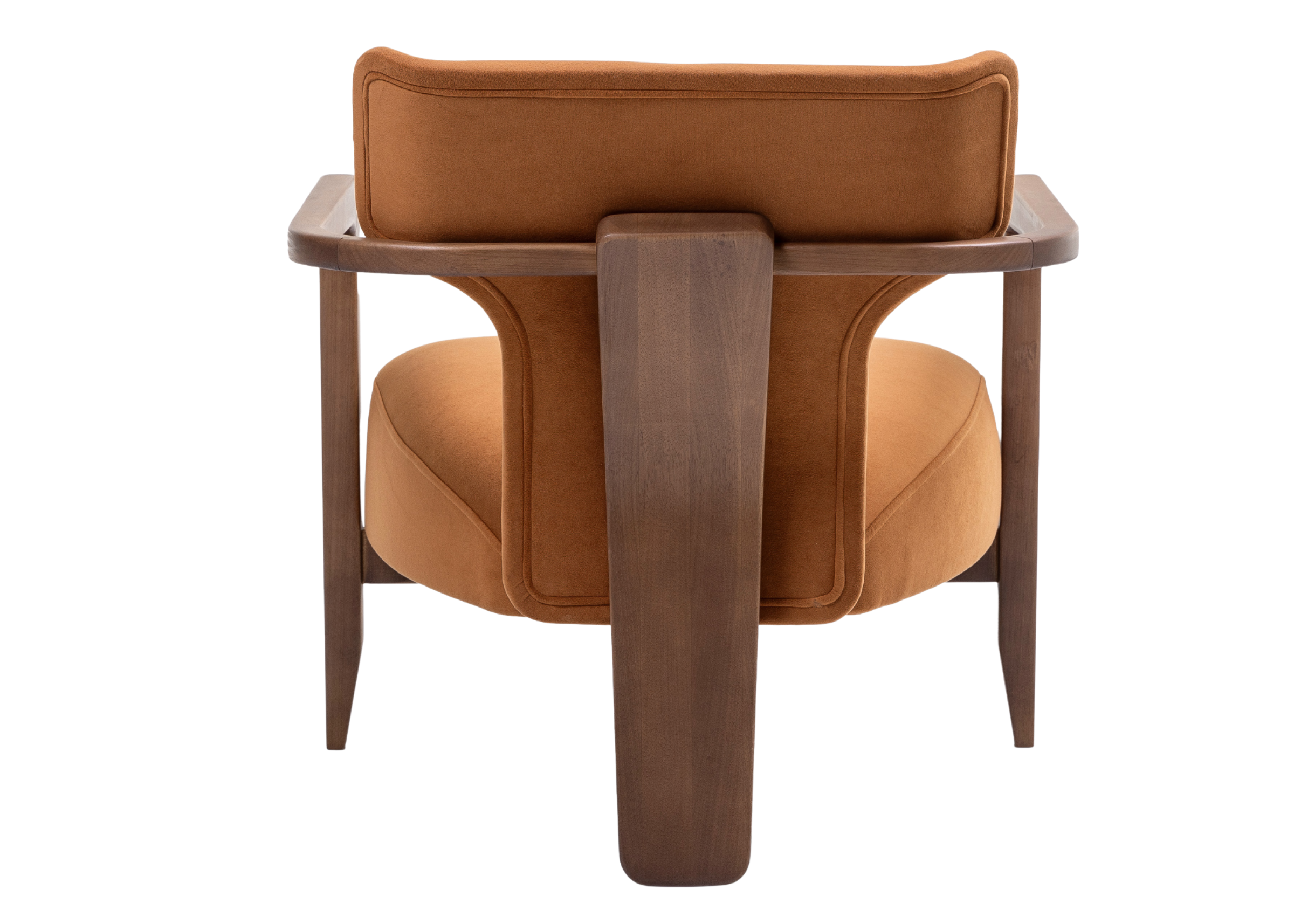 Poltrona Cylen em madeira tingida com assento acolchoado e acabamento refinado para ambientes elegantes.