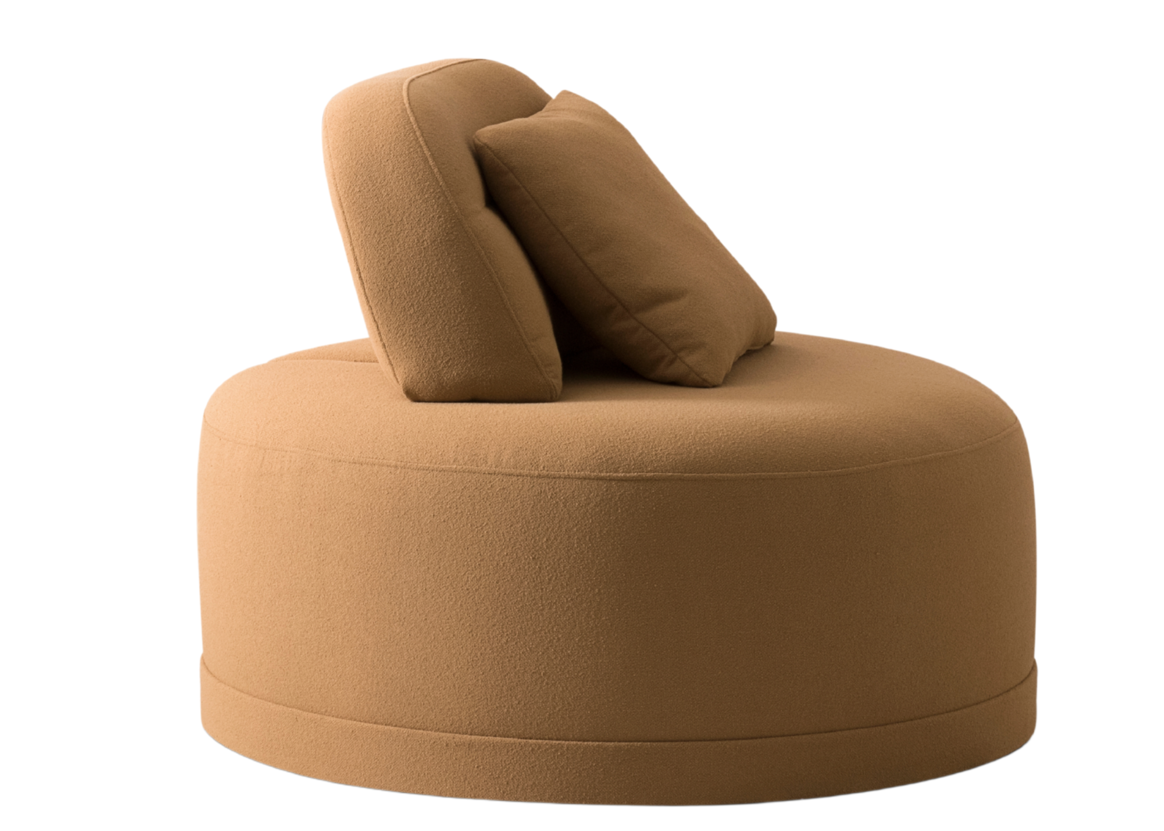 Poltrona Eleganza estofada com formas orgânicas e assento confortável, ideal para salas de estar e espaços de leitura.