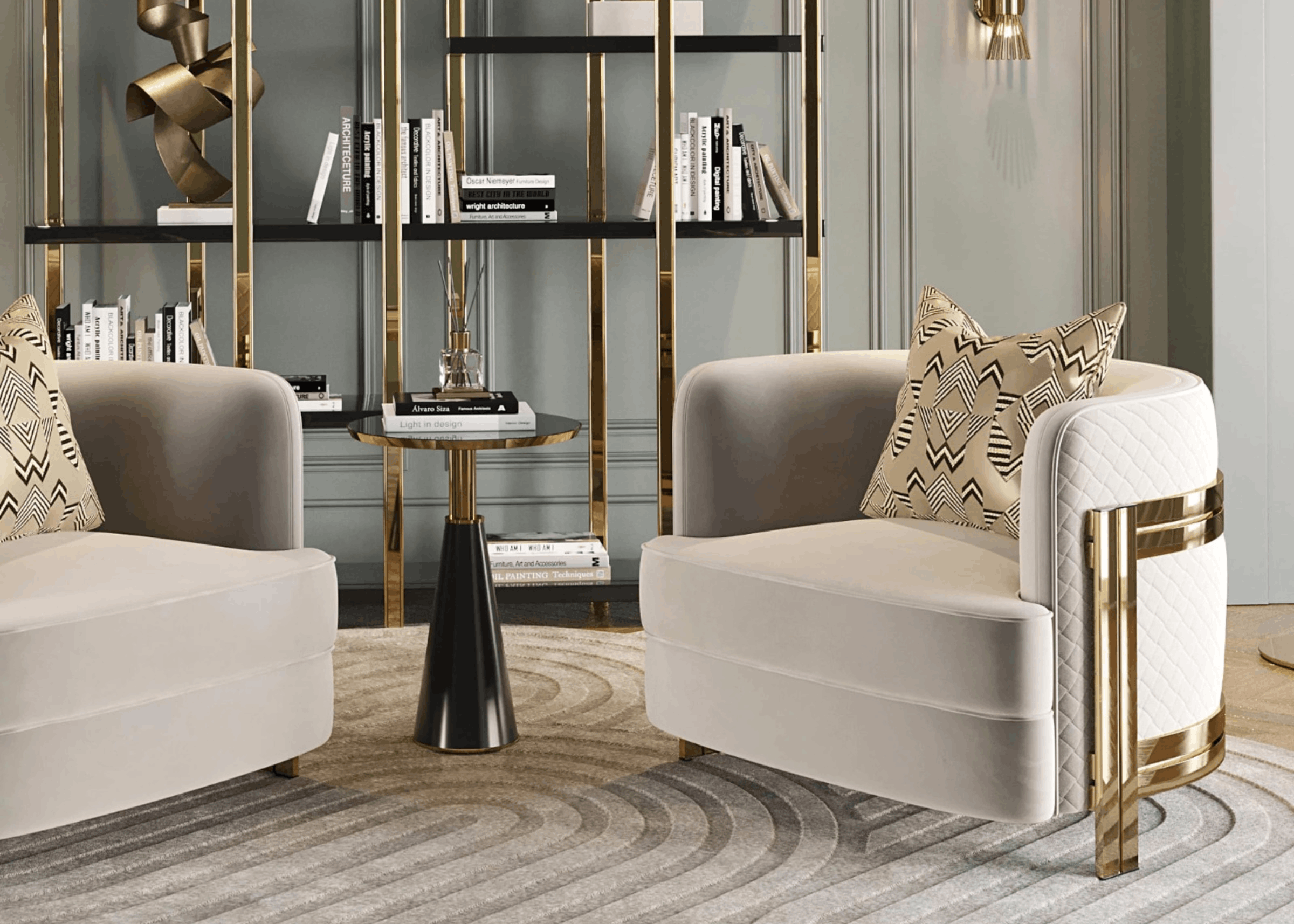 Detalhe da Poltrona Juliett com acabamento refinado e estrutura metálica em inox 304, destacando qualidade e elegância.
