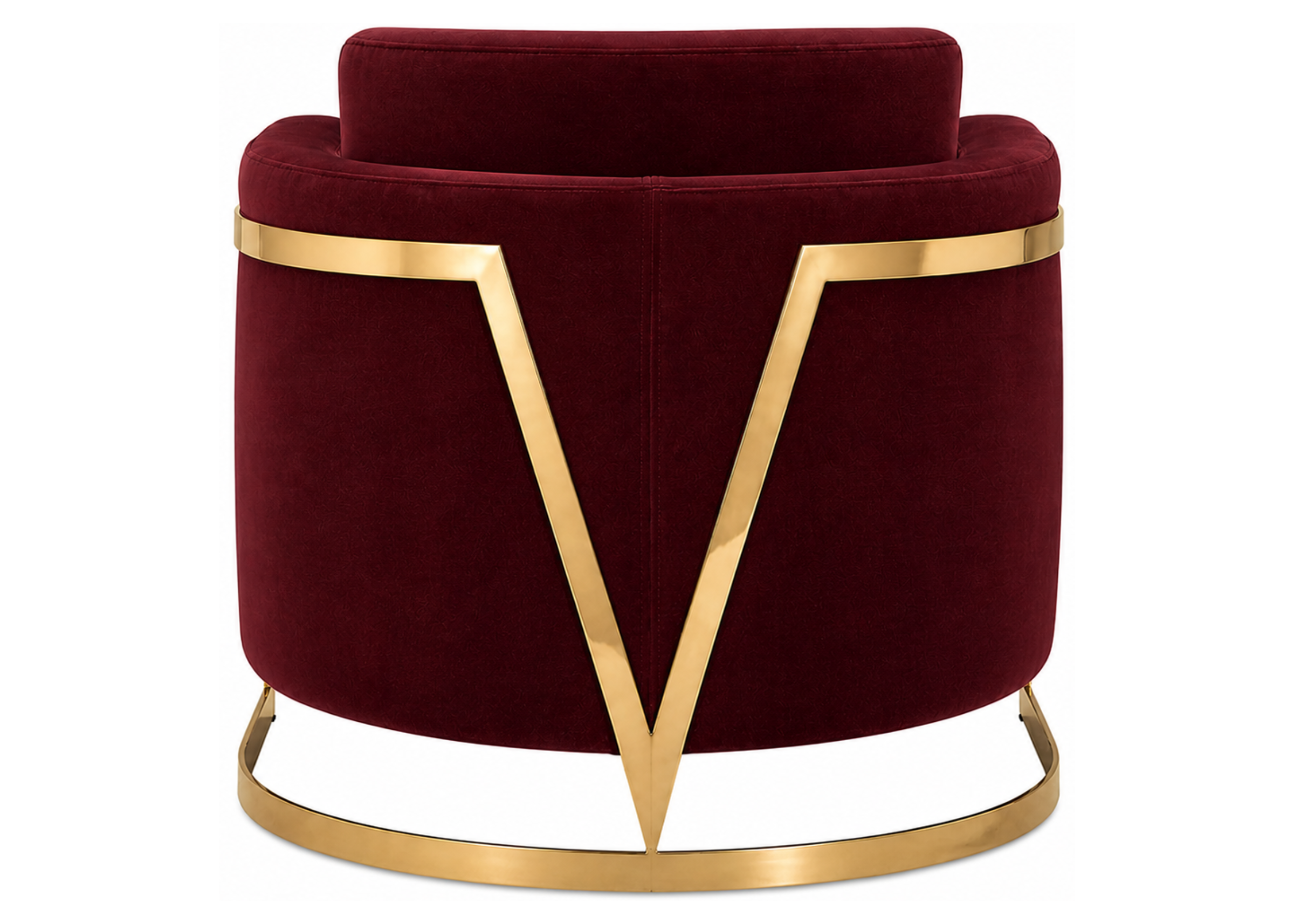 Poltrona Volpi com design moderno e revestimento em veludo vermelho, vista sobre fundo neutro. Peça elegante e marcante, ideal para salas de estar, lounges ou ambientes com decoração sofisticada e vibrante.