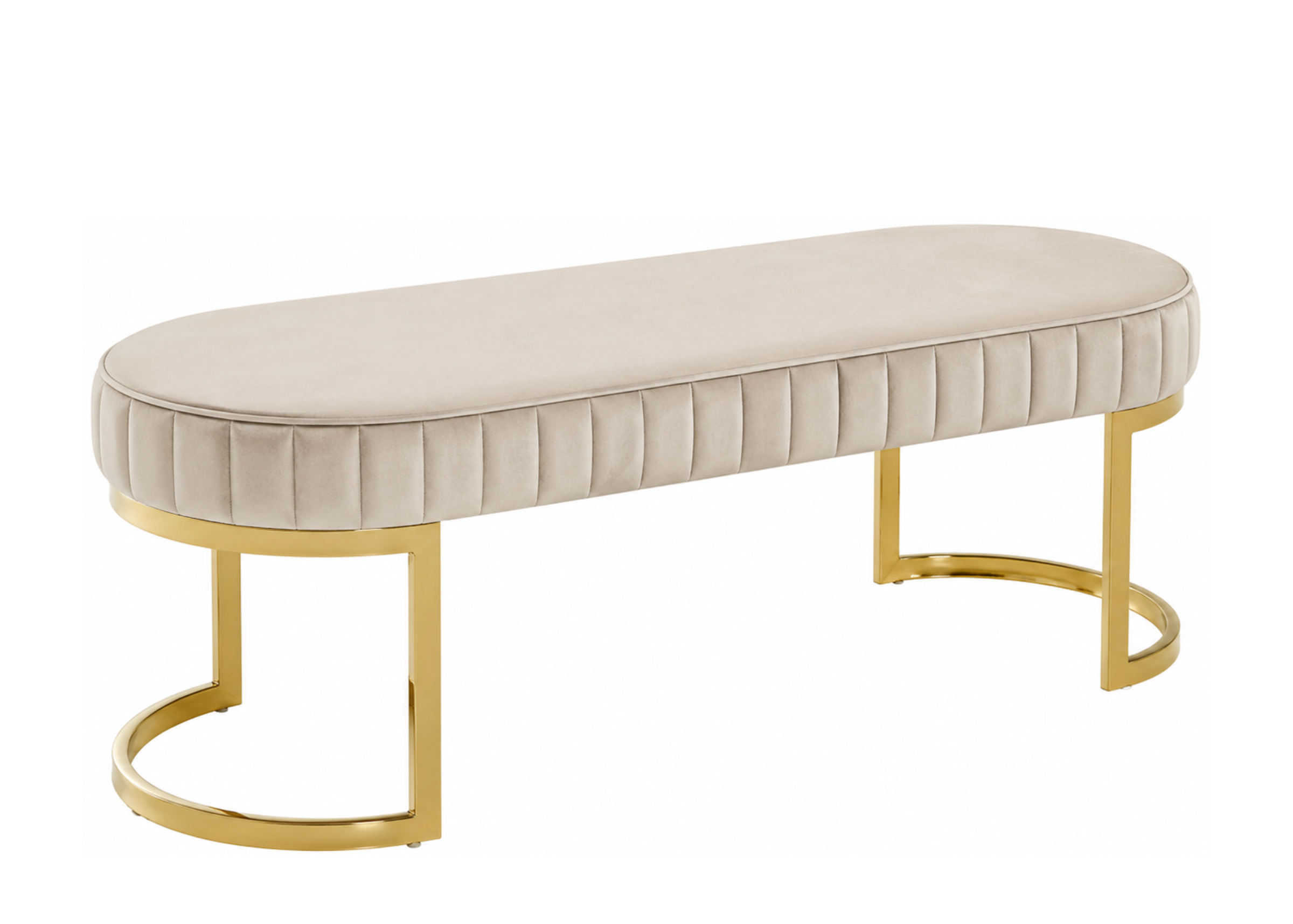 Recamier Vegas com base em aço inox e estofado sofisticado, peça elegante para ambientes modernos e luxuosos.