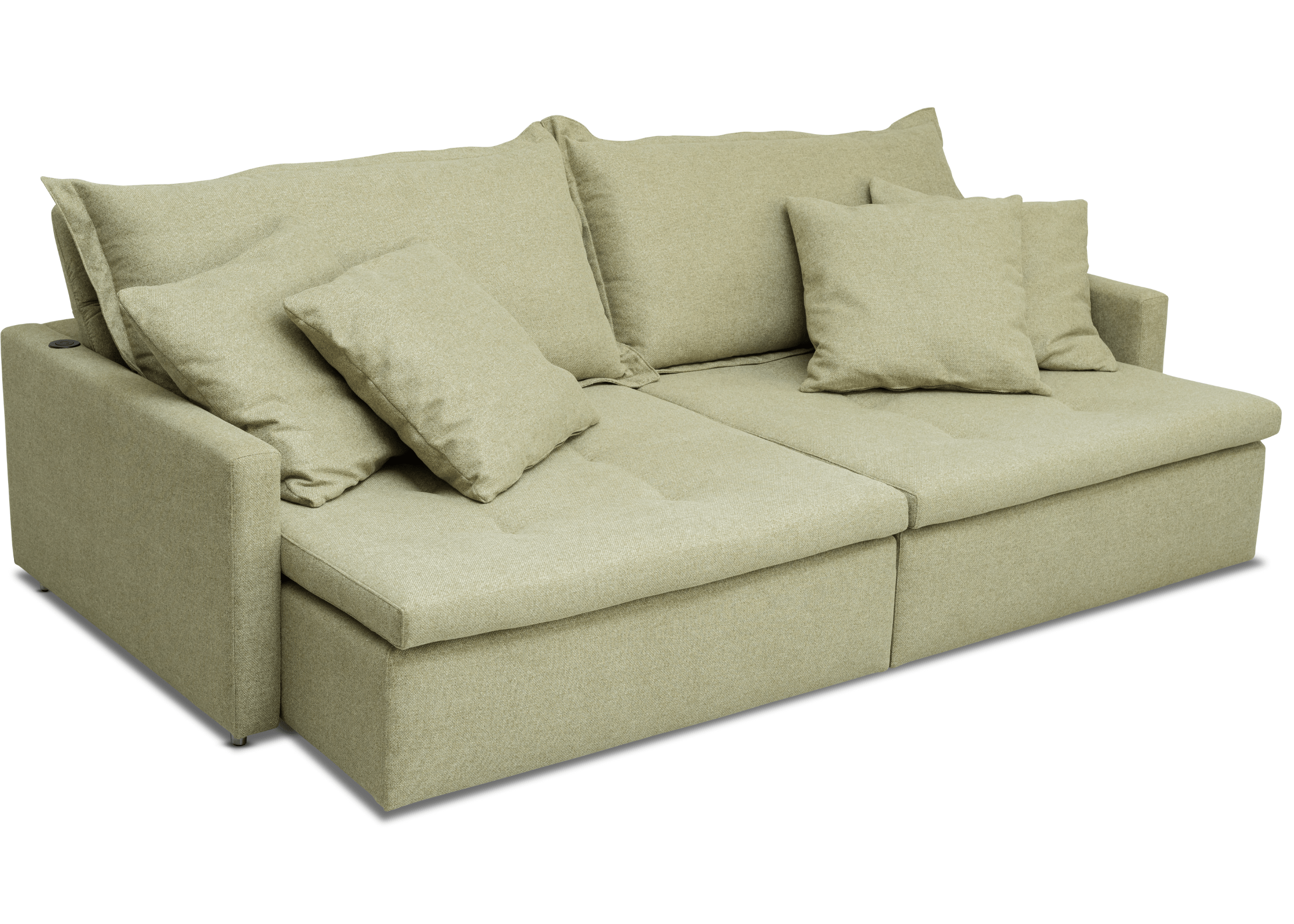 Sofa Noel aberto com assentos retrateis e espuma macia proporcionando maximo conforto para momentos de descanso