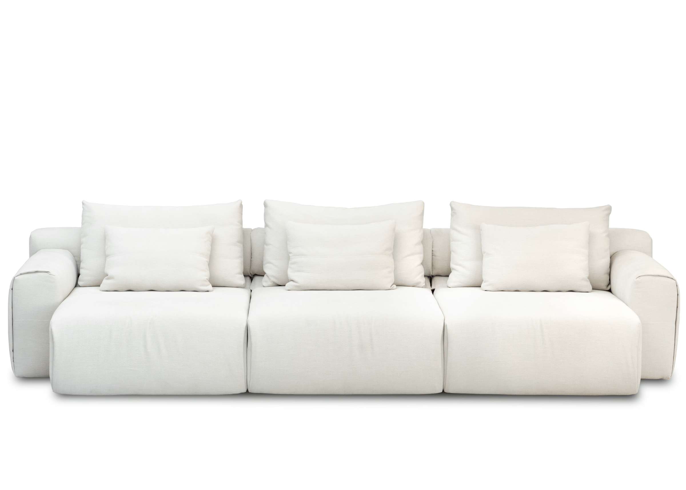 Detalhe lateral do Sofá Dante com acabamento macio e sistema motorizado discreto, ideal para salas contemporâneas.