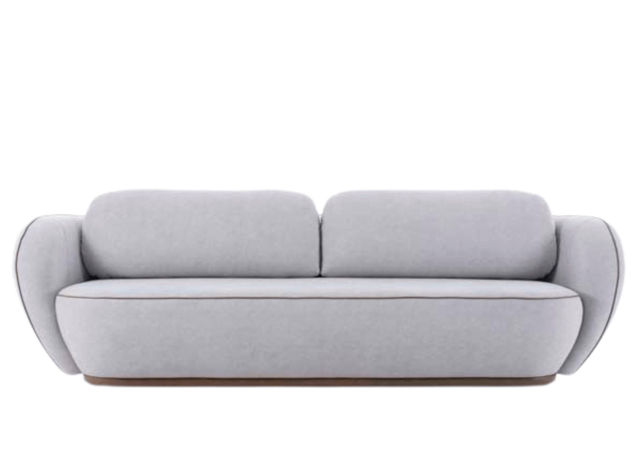 Frente do sofá Toby, com linhas suaves e design contemporâneo.