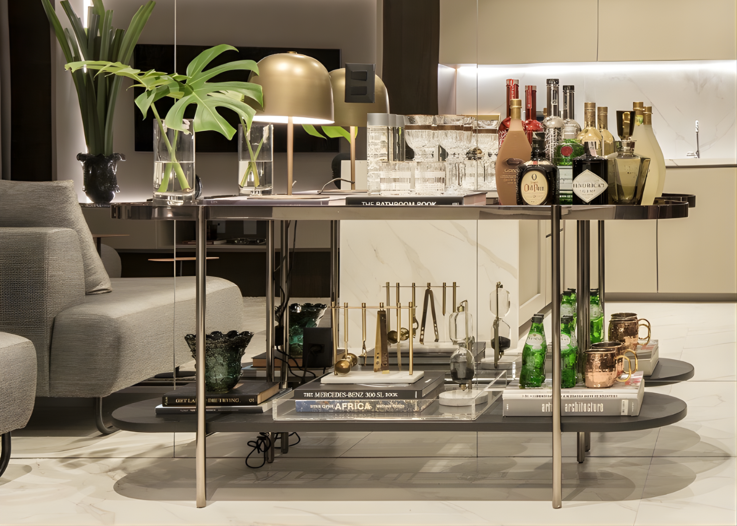 Aparador Calla para sala de estar, com design elegante e acabamento sofisticado que adiciona charme e requinte ao ambiente.