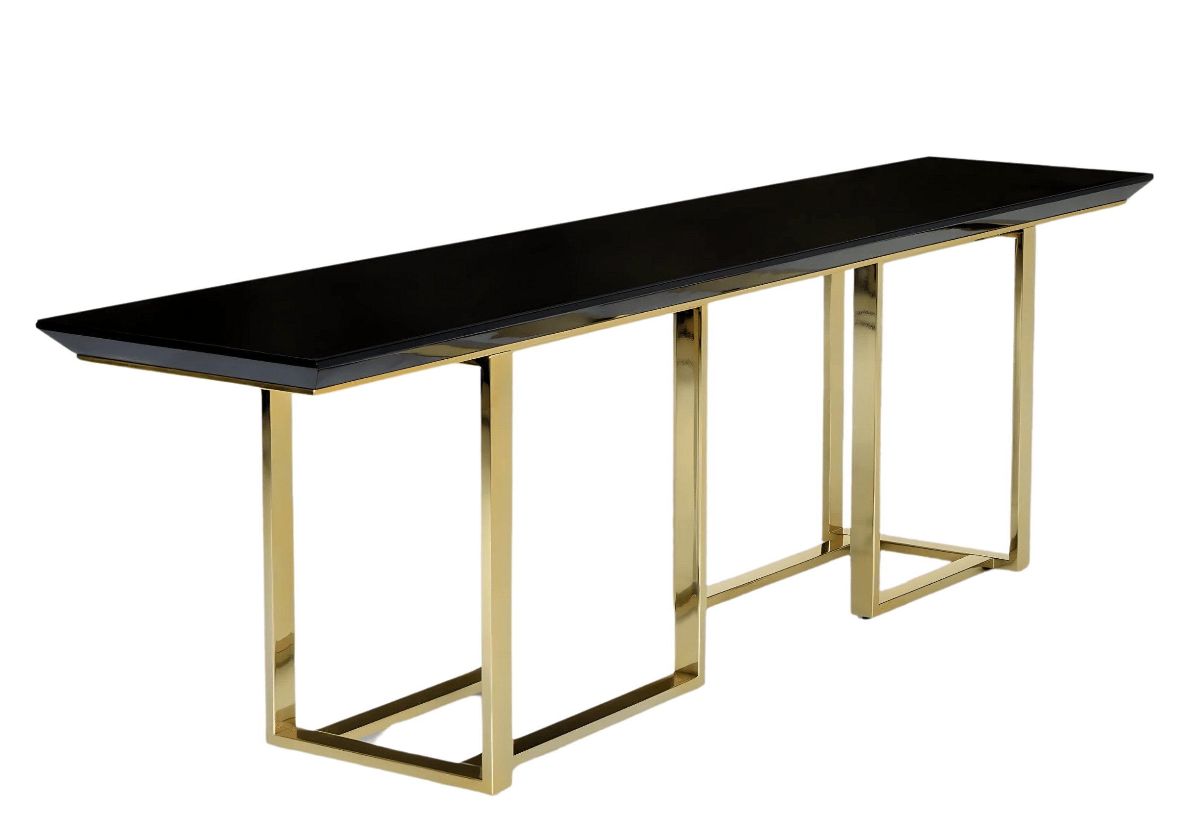 Aparador elegante Lizzie em vidro preto e estrutura metálica dourada, perfeito para decoração refinada.