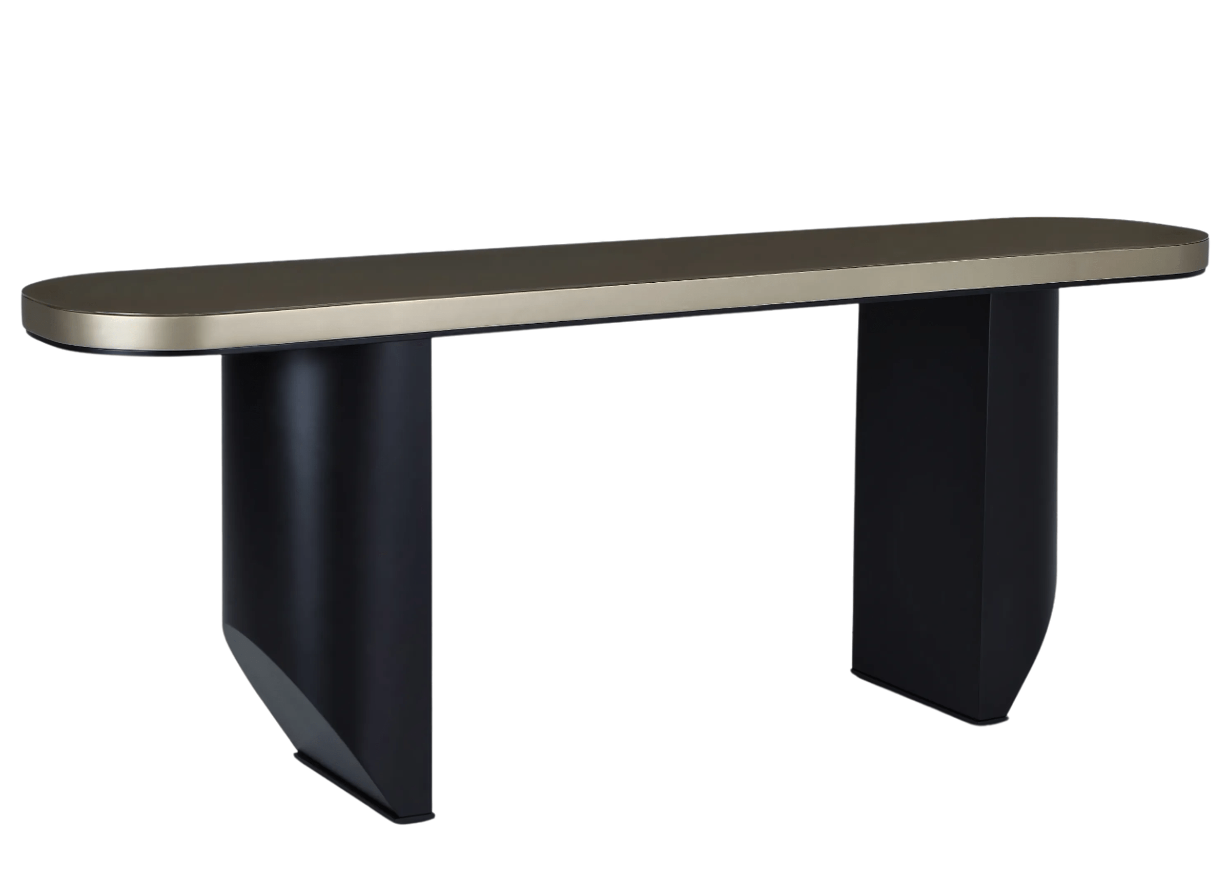 Aparador luxuoso modelo Medelin com acabamento laqueado preto e detalhe em inox dourado, design sofisticado, ideal para compor ambientes modernos e elegantes.
