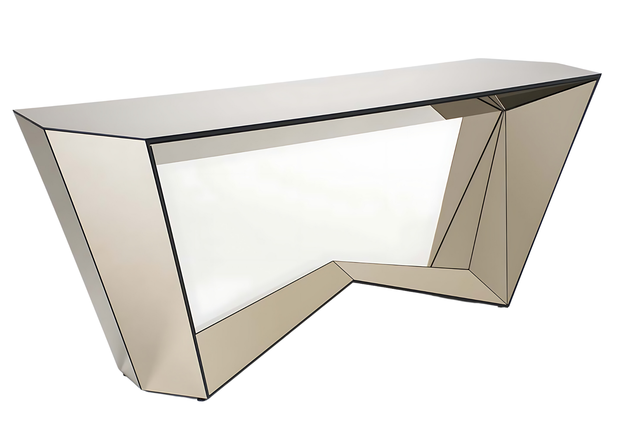 Aparador Ophelia espelhado com acabamento em vidro Citrus, design luxuoso e sofisticado, ideal para halls de entrada elegantes.