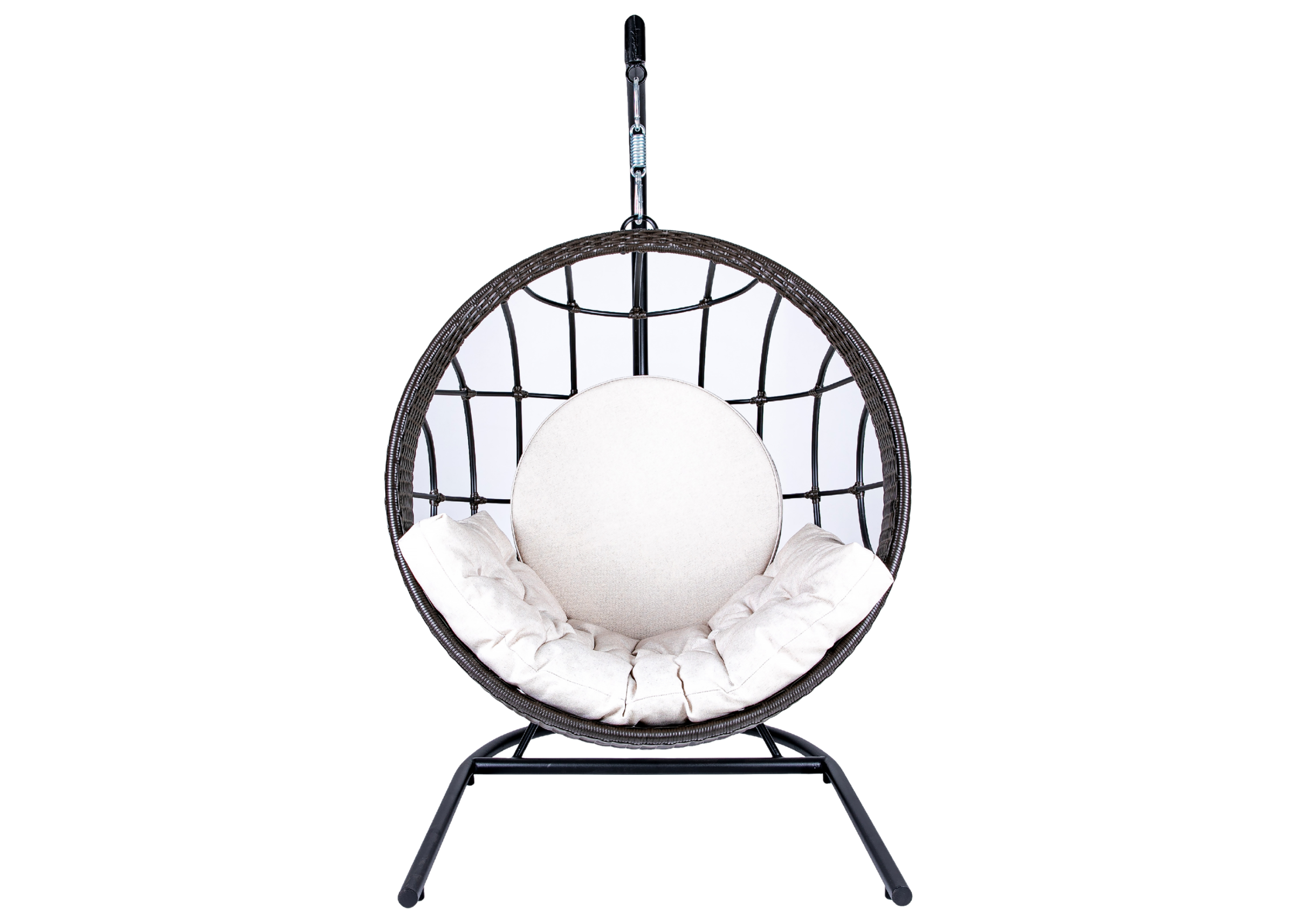 Balanço Madri com suporte em alumínio, revestido em fibra sintética marrom e estofado off white, perfeito para áreas externas sofisticadas.