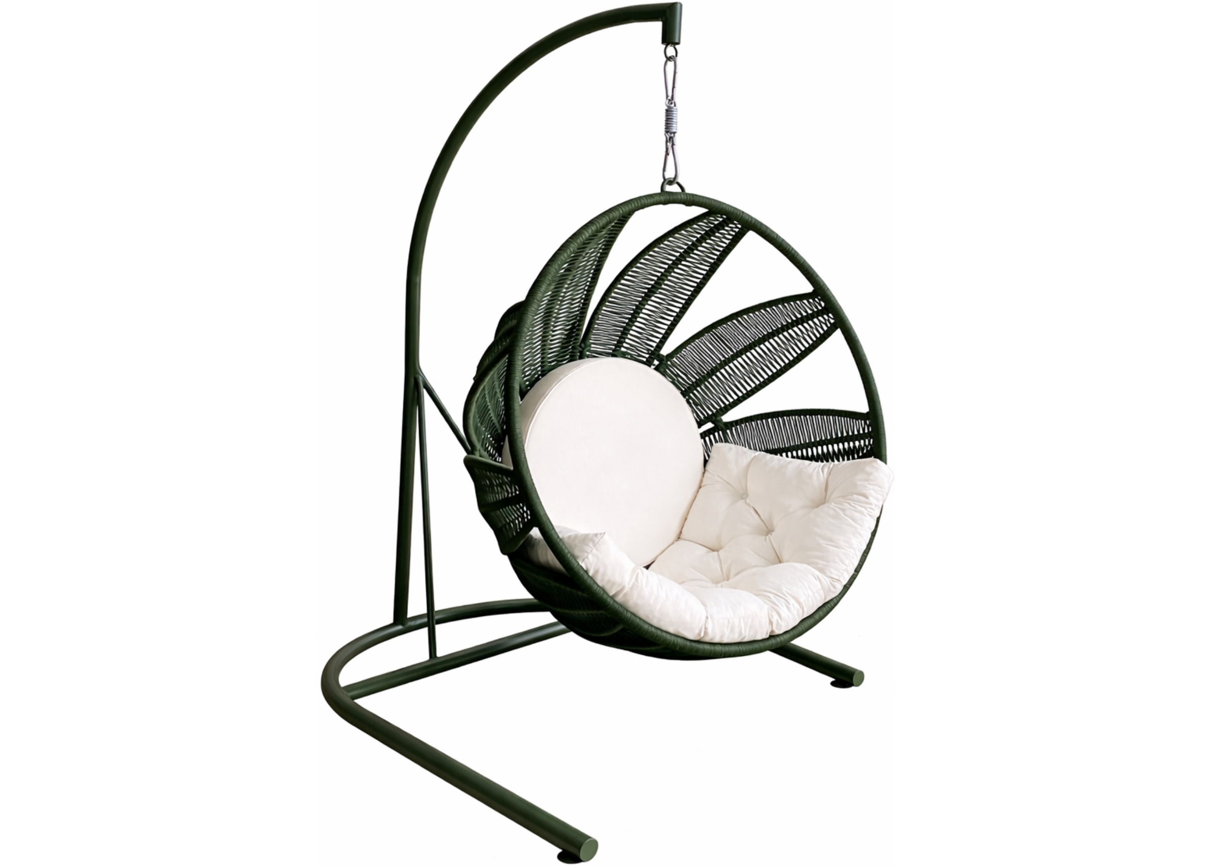 Balanço Tropical para área externa com suporte, estrutura em alumínio e revestimento em corda náutica, ideal para ambientes externos sofisticados.