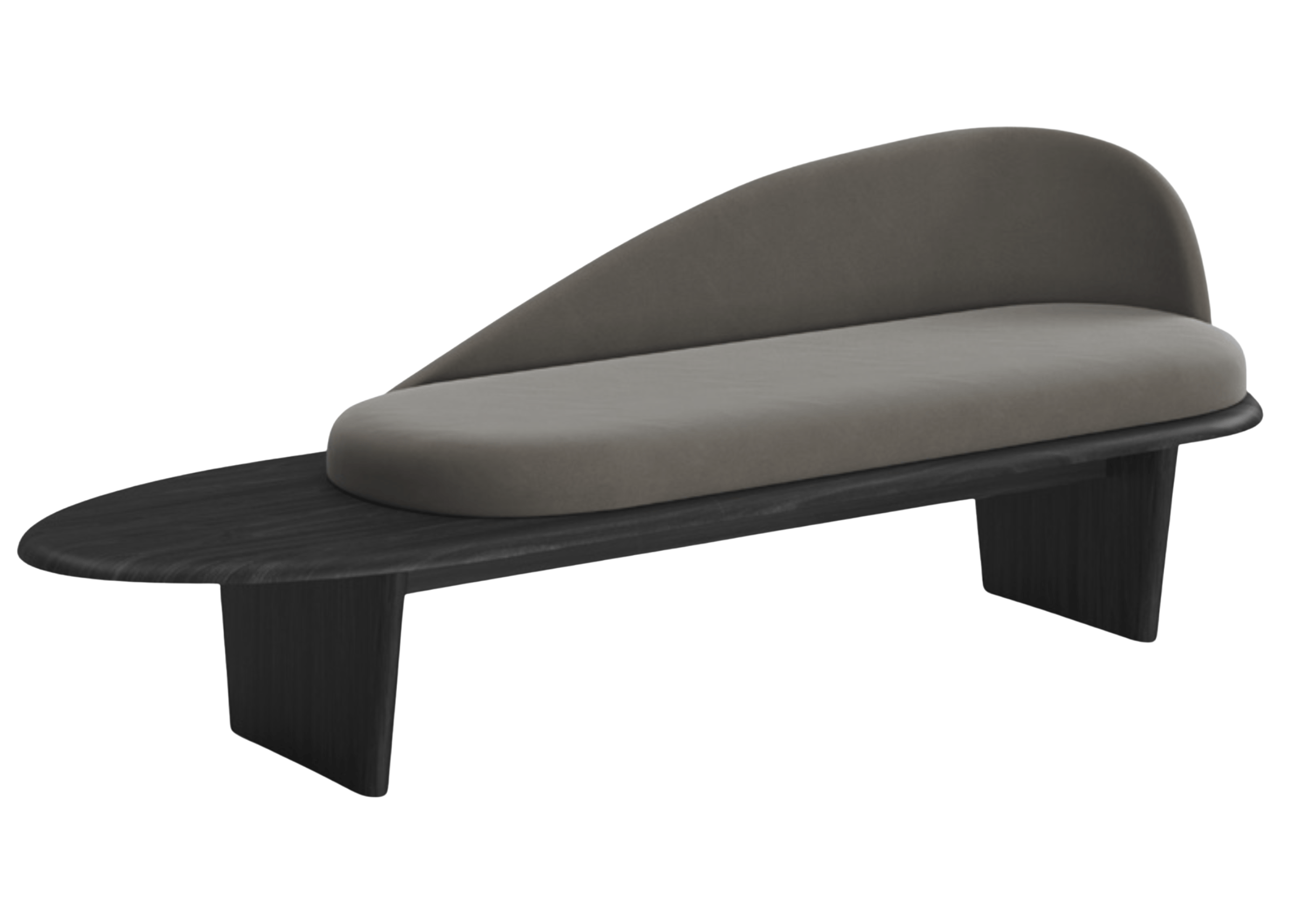 Banco modelo Charlie com base em carvalho na cor preta e assento estofado. Design minimalista e elegante, ideal para ambientes contemporâneos, apresentado sobre fundo neutro.