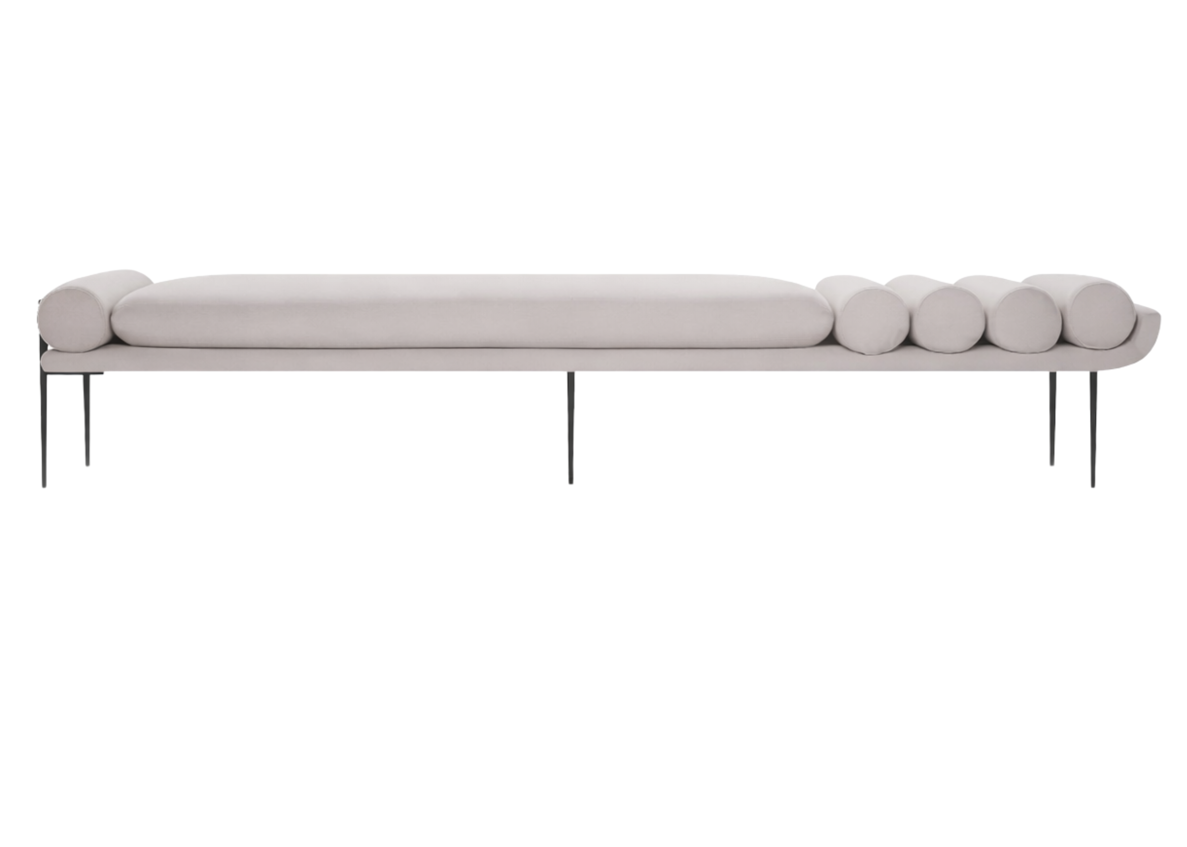 Banco Cilindro com assento confortável em rolo e detalhes magníficos, destacando design elegante para ambientes sofisticados.