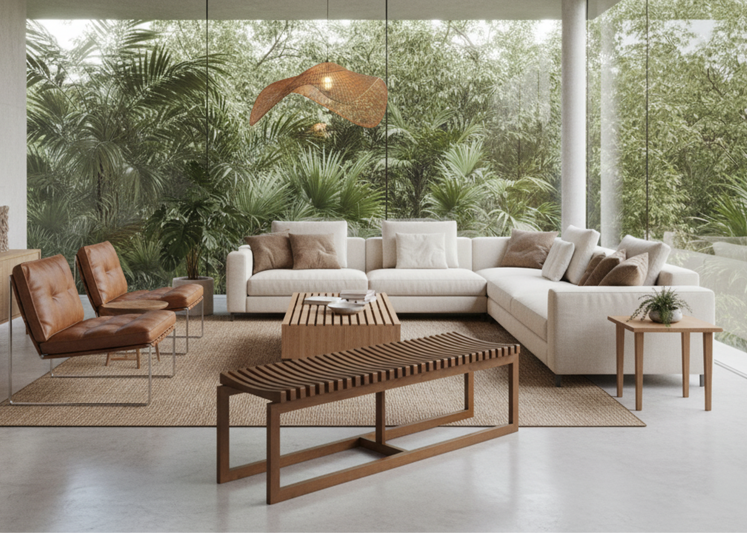 Banco ripado modelo Ripado em madeira jequitibá, design moderno e contemporâneo, ideal para salas de estar elegantes.