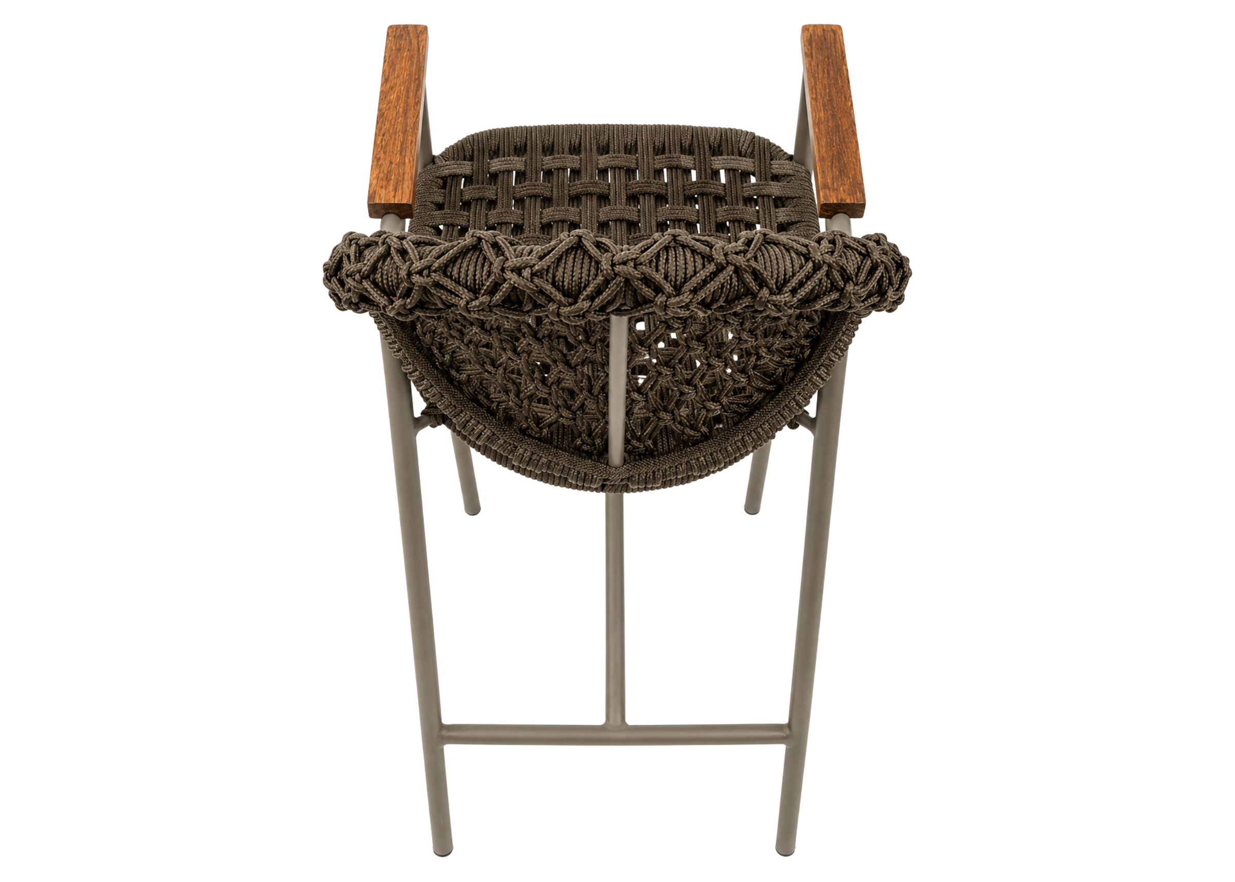 Banqueta para área externa modelo Summer com madeira cumaru e corda náutica, apresentando design contemporâneo e sofisticado para ambientes externos.