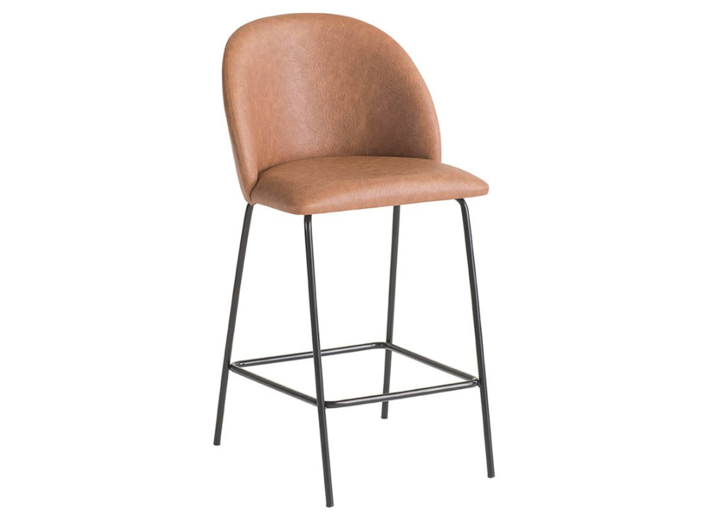 Banqueta Ari com revestimento em couríssimo e base em aço carbono, apresentando design elegante e sofisticado, ideal para compor ambientes modernos e refinados.