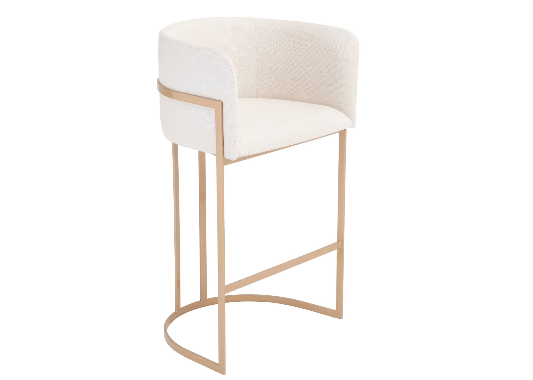 Banqueta Diamante moderna estofada com base metálica dourada e encosto curvo, ideal para bancada gourmet sofisticada.