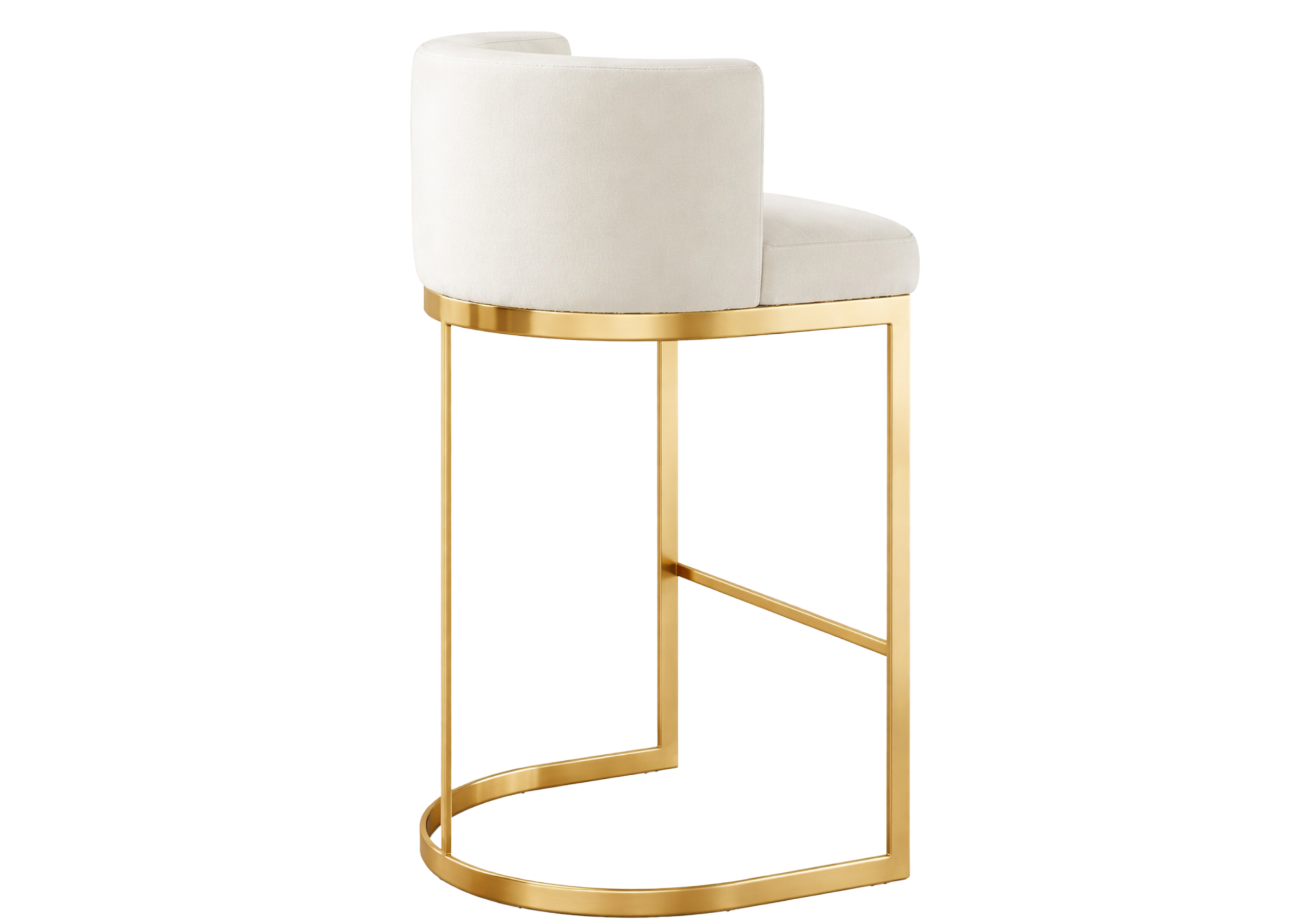 Detalhe da base curvada em aço inox da banqueta Gregori: moda 