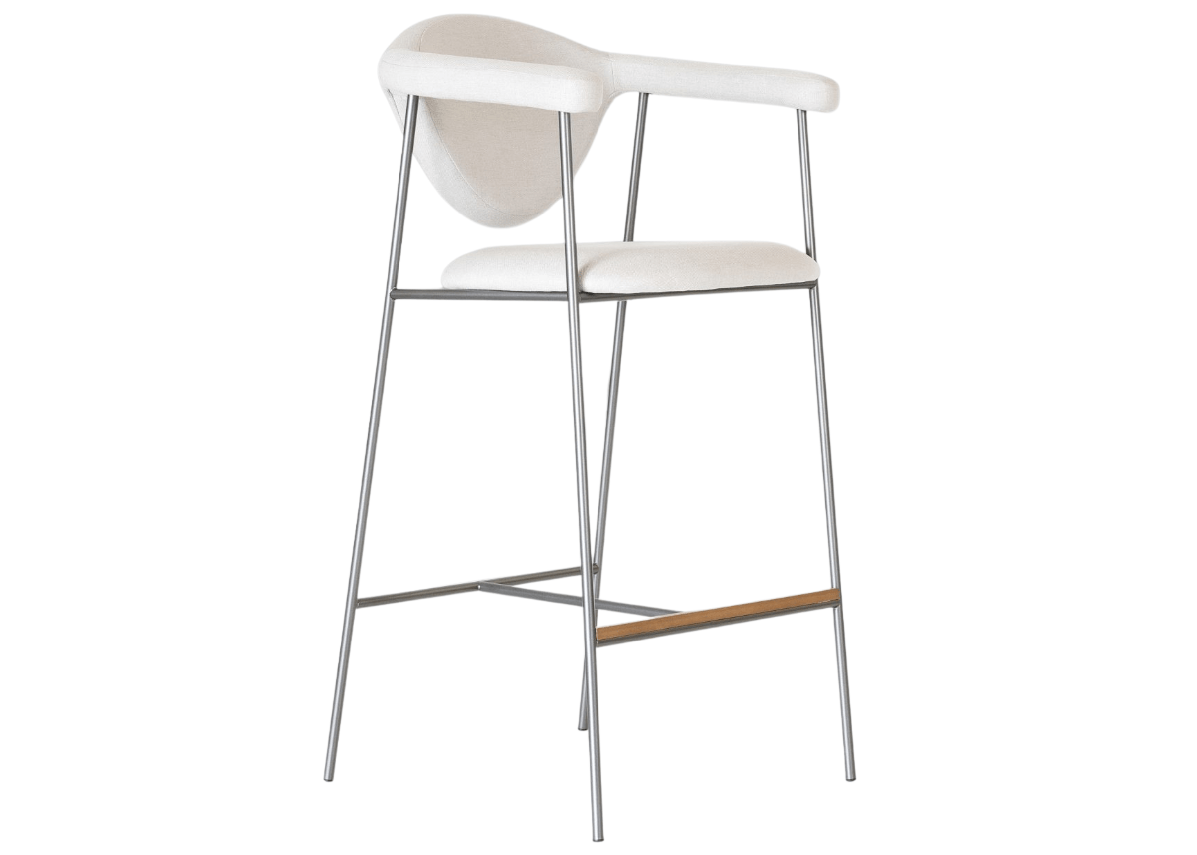 Banqueta Heron design moderno em aço inox com encosto curvado e apoio para braços