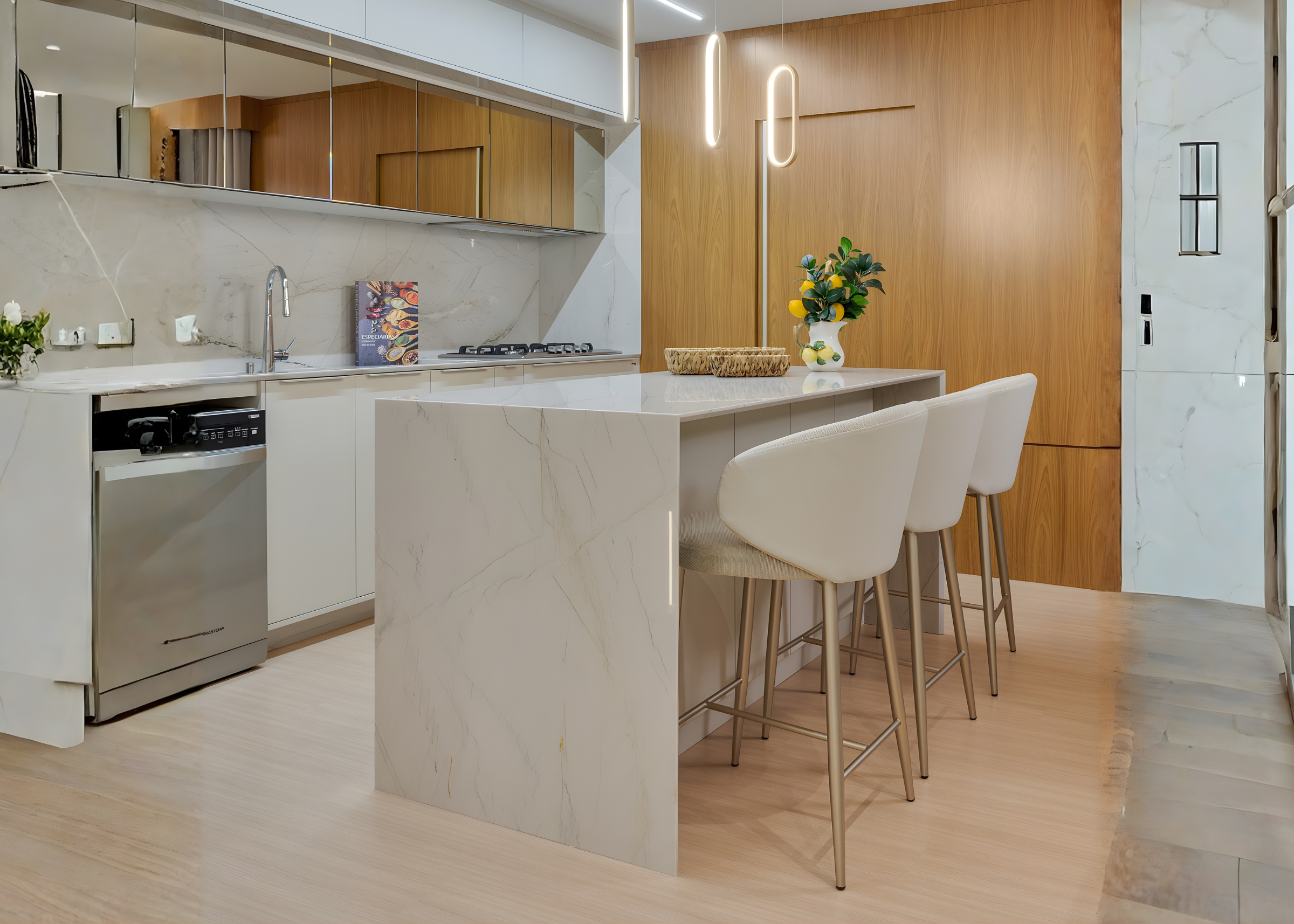 Banqueta Lola ideal para bancadas luxuosas, combinando elegância, conforto e design sofisticado em cada detalhe.