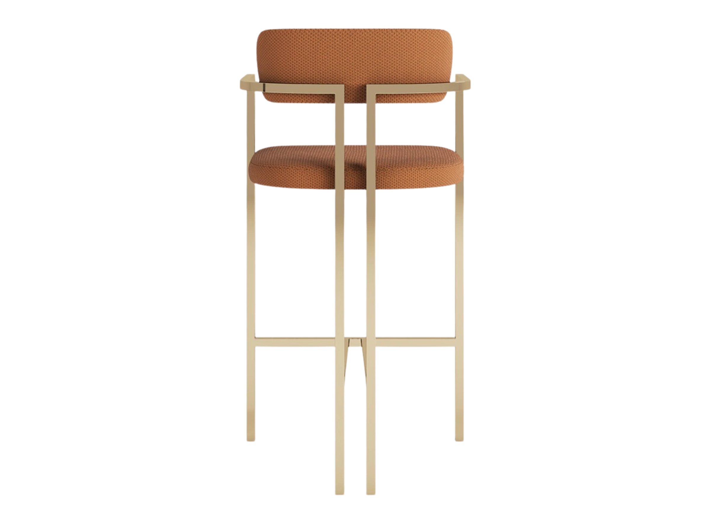 Banqueta luxuosa para bancada, com estrutura em inox 304 dourado, modelo Vogue, ideal para ambientes sofisticados e modernos.
