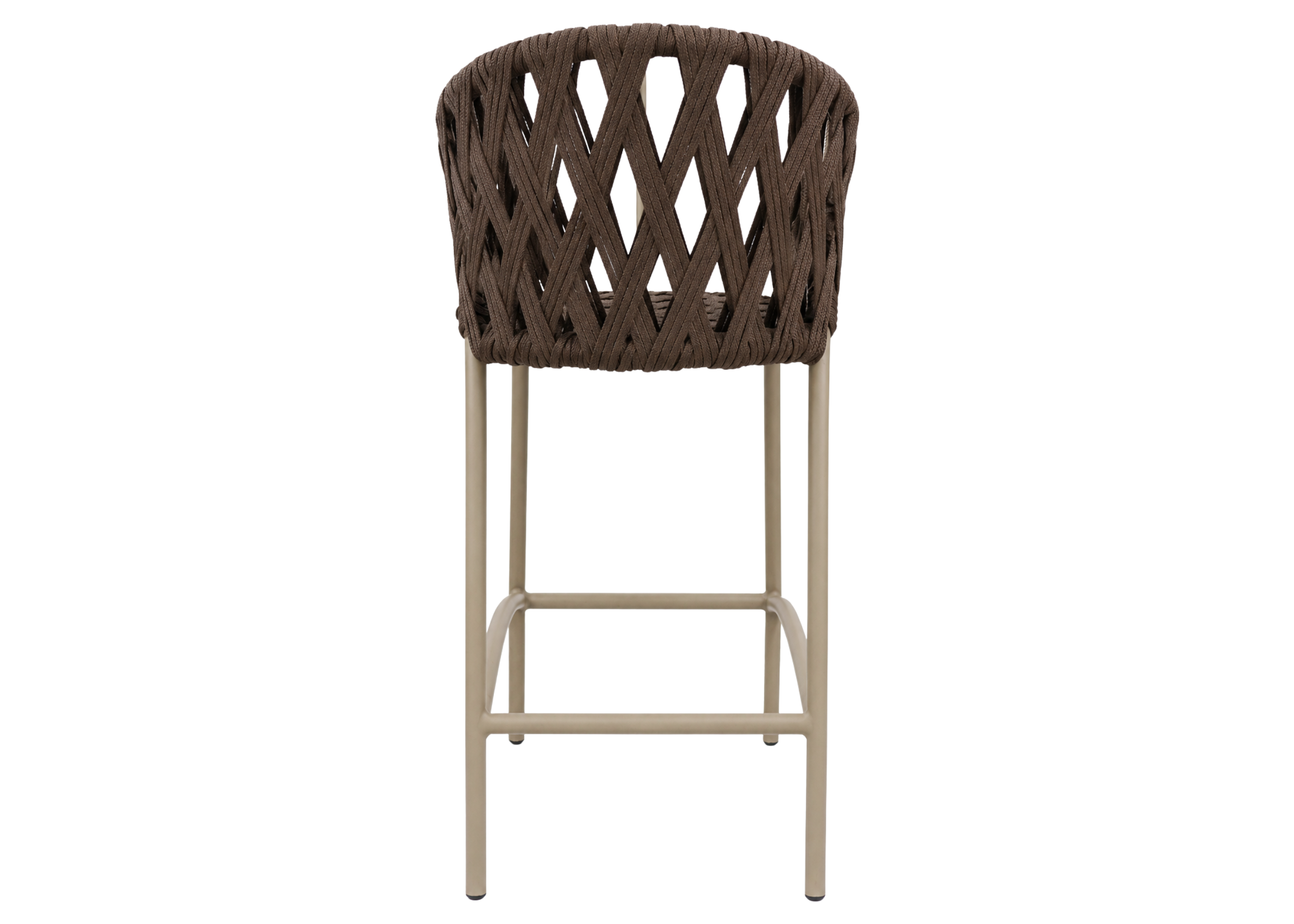 Banqueta modelo Manhattan em alumínio pintado com corda náutica para área externa, apresentando design sofisticado e resistente para ambientes externos.