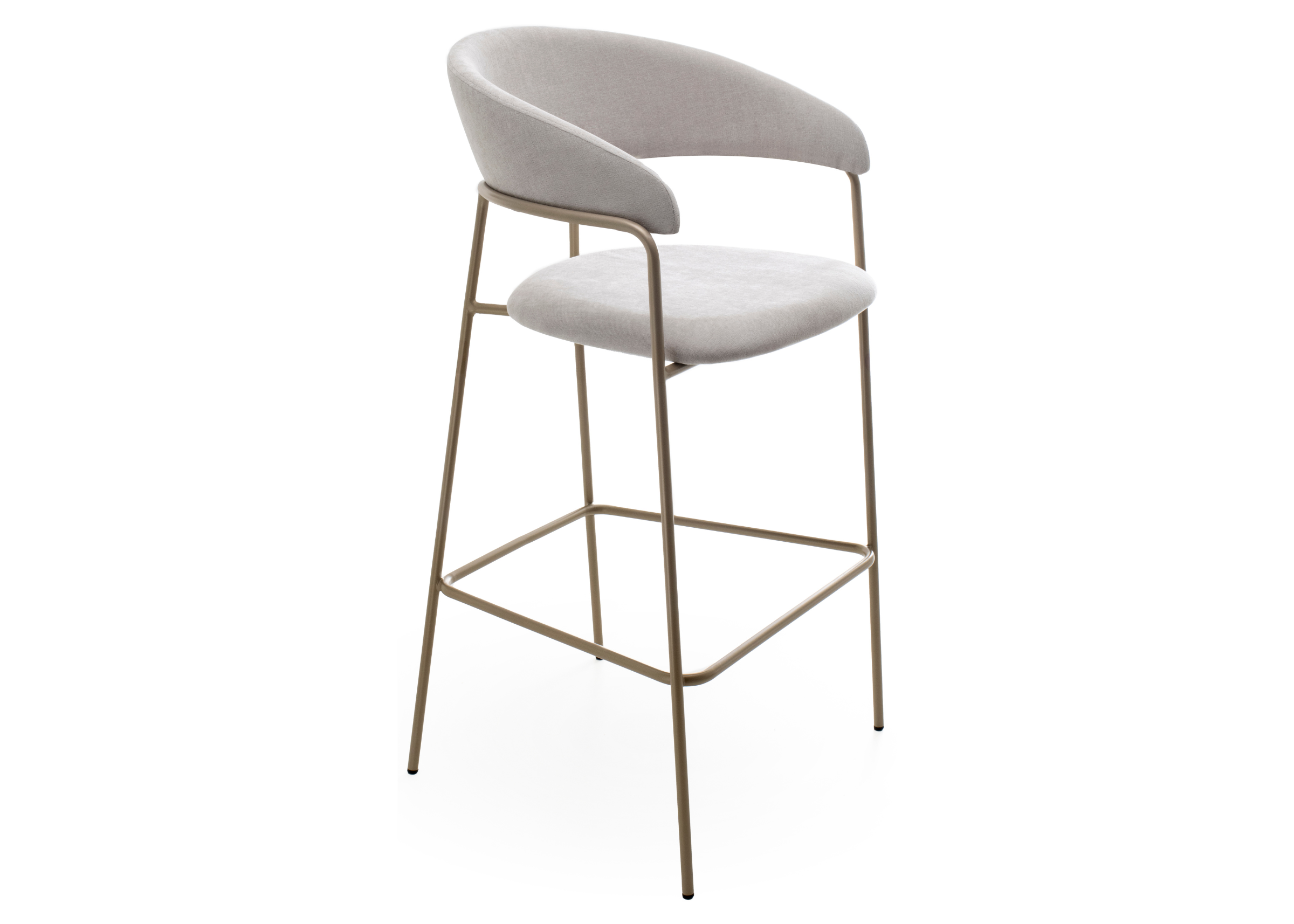 Banqueta moderna com estrutura em aço carbono e encosto envolvente, modelo Valen, ideal para compor bancadas com elegância e conforto.