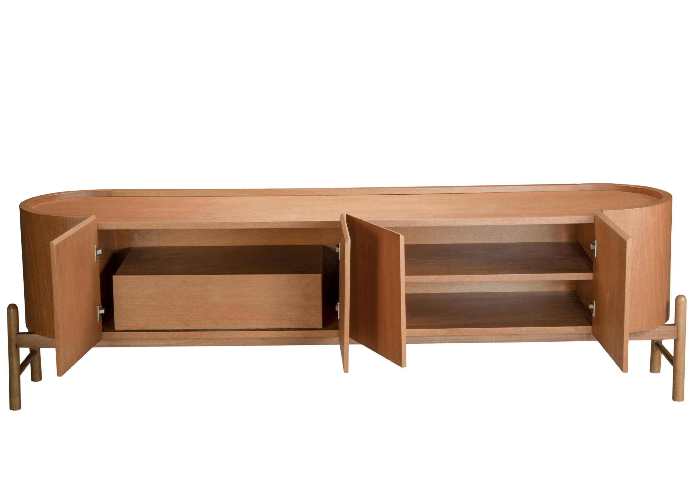 Buffet Divine com divisórias internas e acabamento laminado, apresentando design sofisticado e funcional, ideal para compor ambientes modernos e refinados.