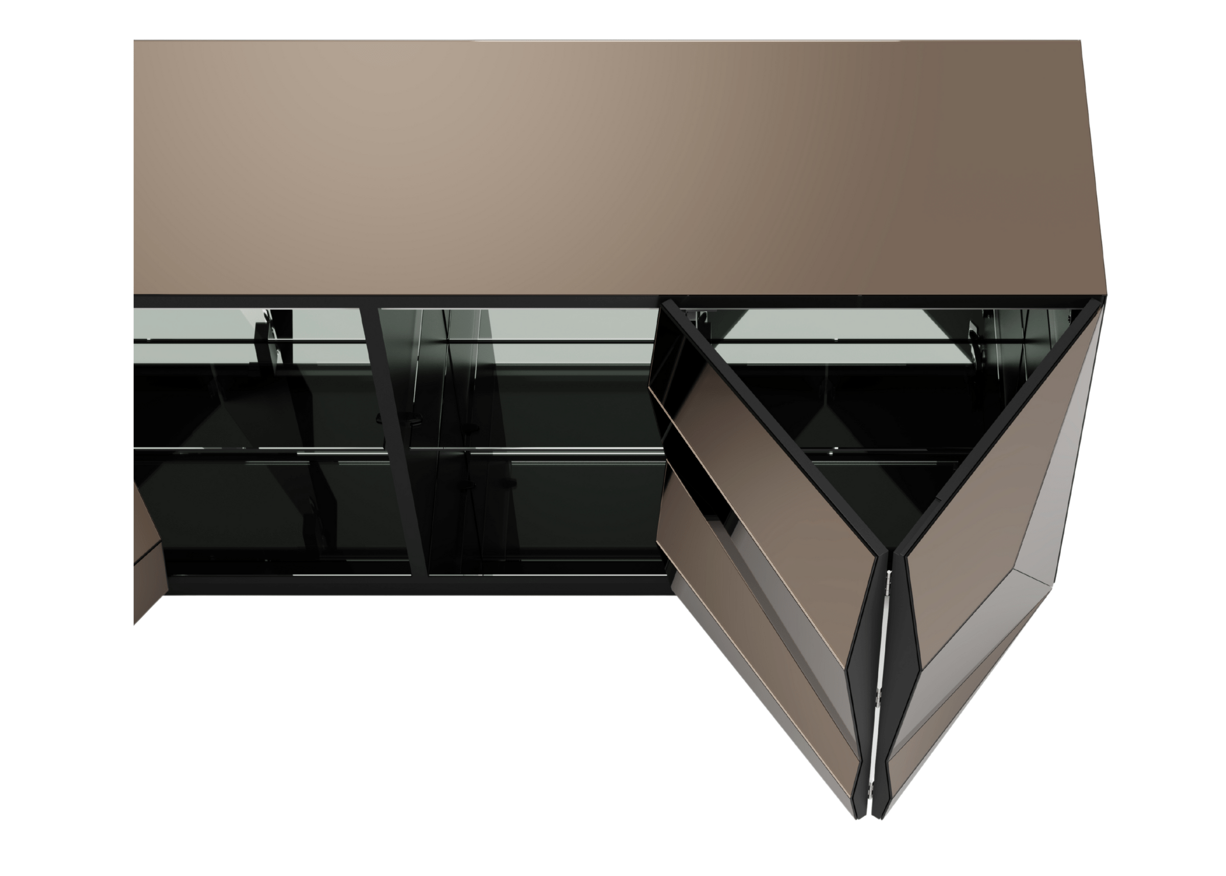 Buffet Olimpo espelhado com acabamento de excelência, ideal para ambientes sofisticados.