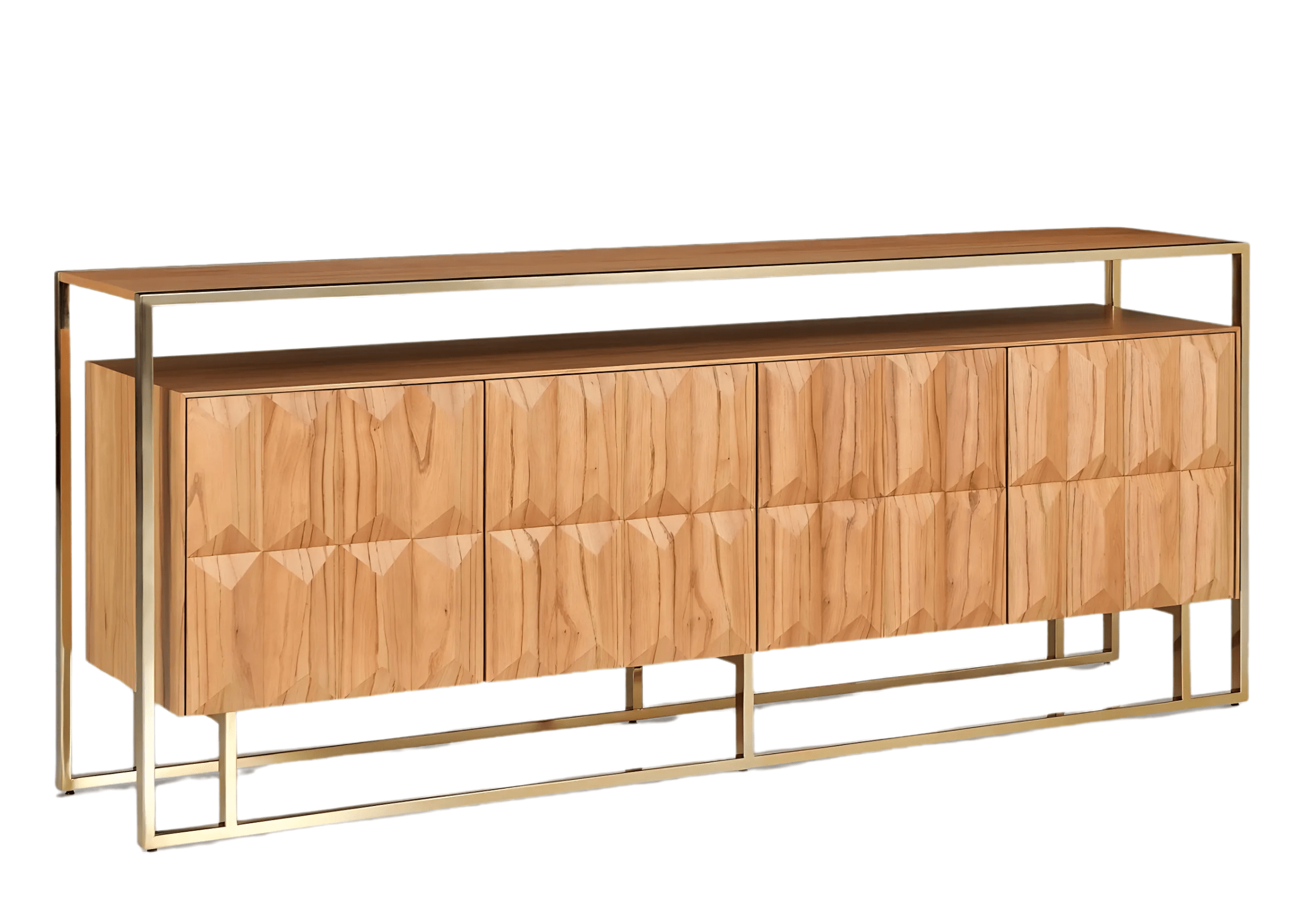 Buffet Sense com estrutura em inox dourado, móvel moderno e sofisticado para sala de jantar.