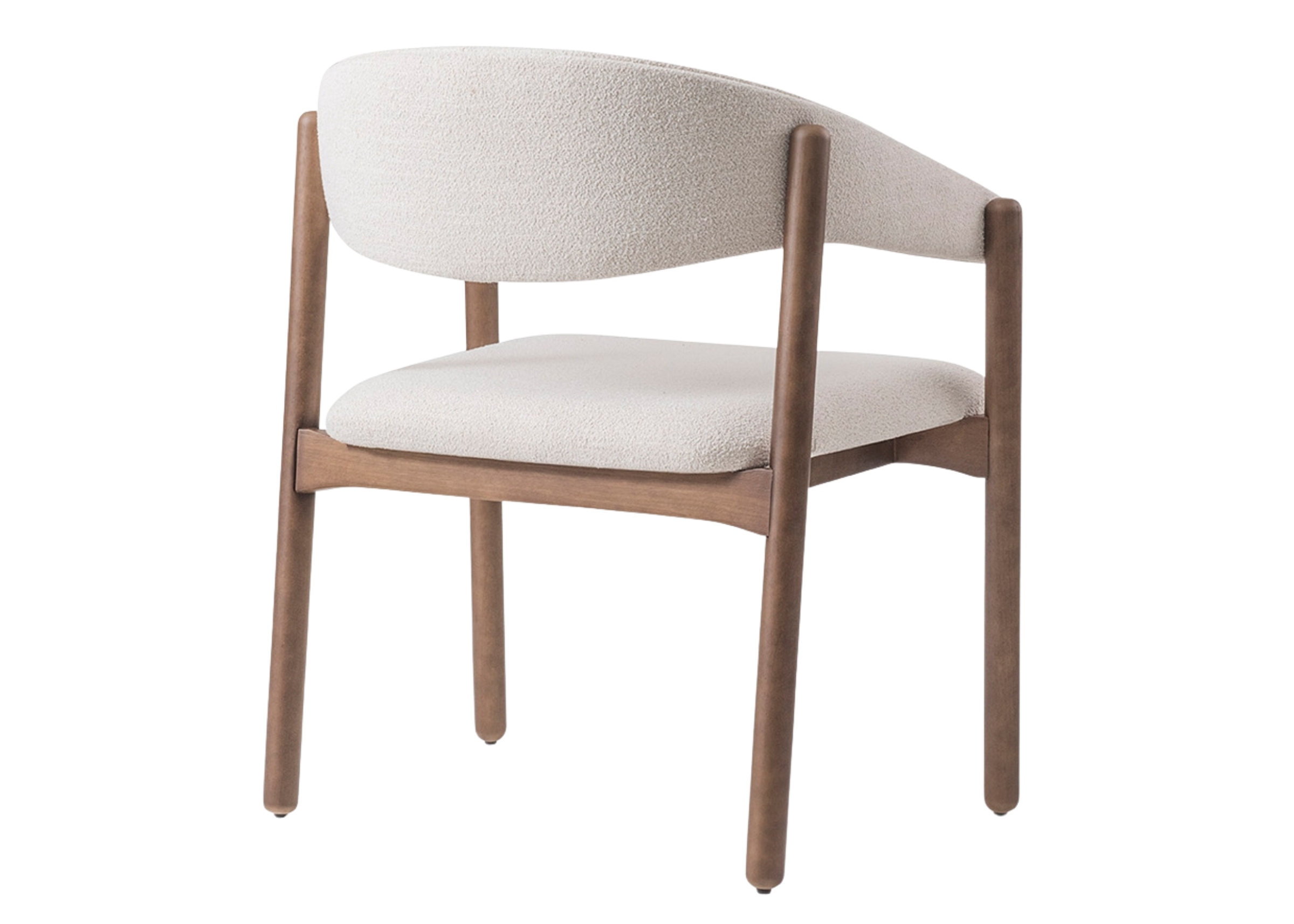 Cadeira Abel com destaque para as costas e detalhes elegantes em madeira tauari, apresentando design sofisticado, ideal para compor ambientes modernos e refinados.
