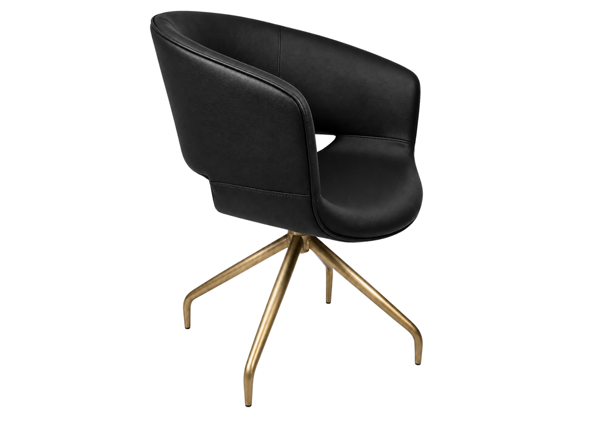 Cadeira Alure giratória com revestimento em couríssimo preto, combinando conforto, elegância e design sofisticado para compor ambientes modernos e refinados.