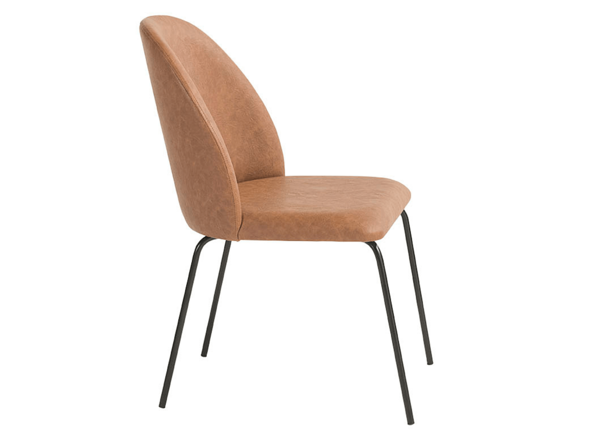 Cadeira Ari com base em aço carbono, apresentando conforto e elegância em design sofisticado, ideal para compor ambientes modernos e refinados.