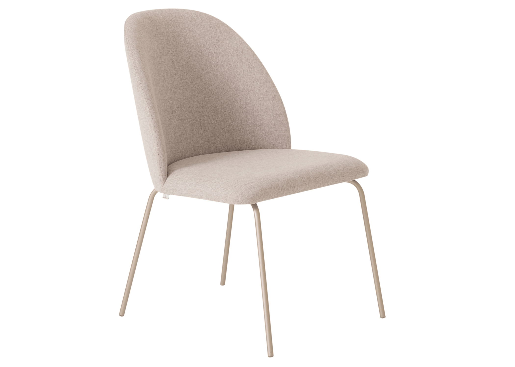 Cadeira Ari com revestimento em tecido linho bege e base em aço carbono, apresentando design elegante e confortável, ideal para compor ambientes modernos e sofisticados.